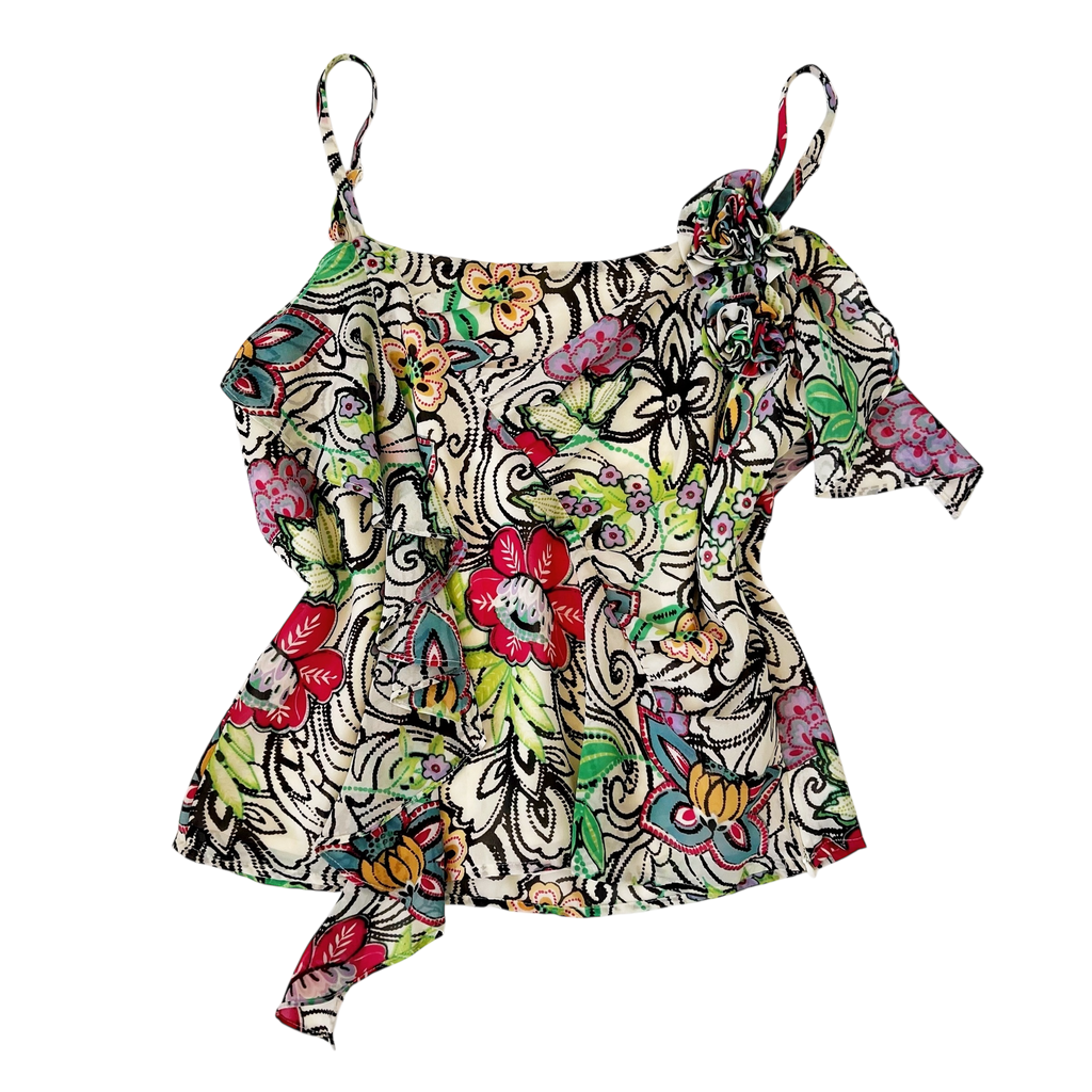 Ruffly Floral Chiffon Top (M)