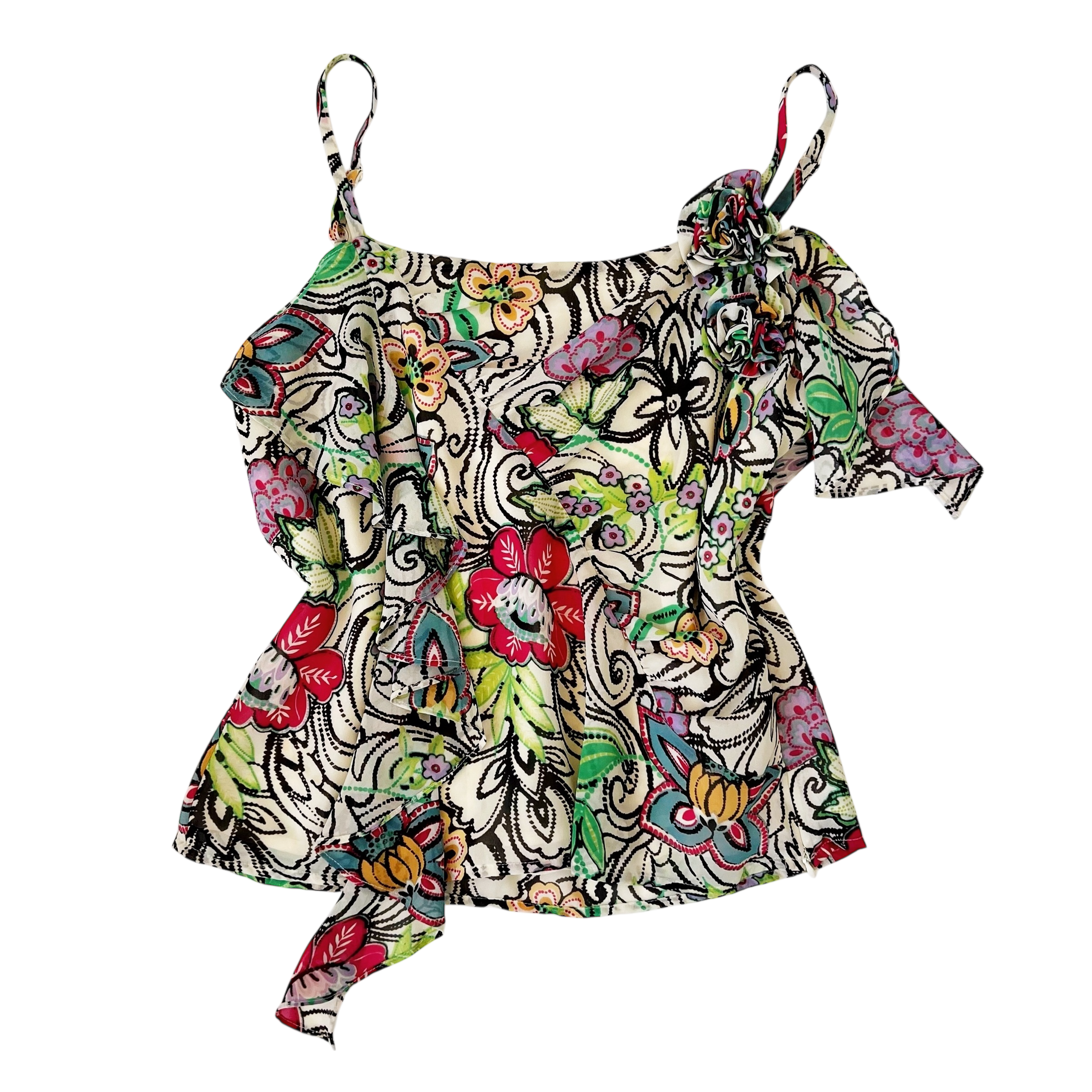 Ruffly Floral Chiffon Top (M)