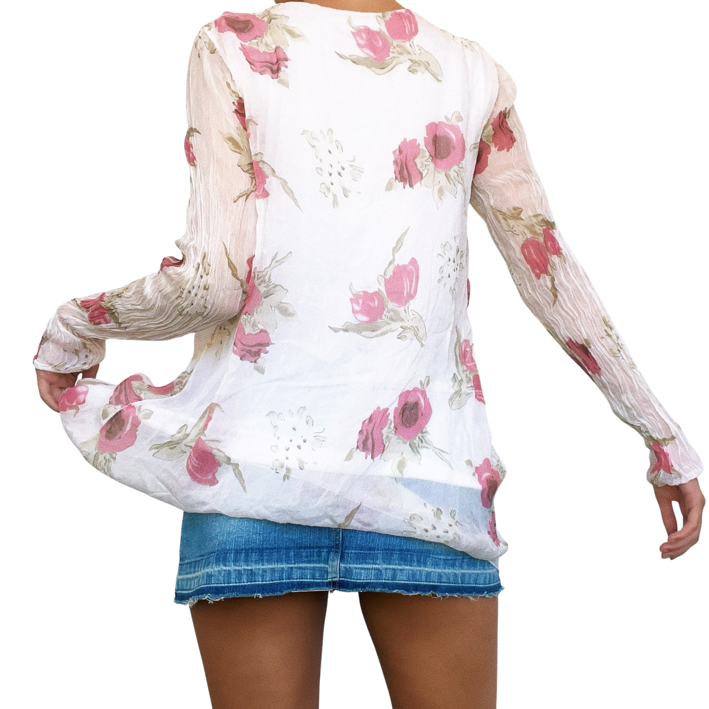Italian Silk Floral Babydoll Top (M)