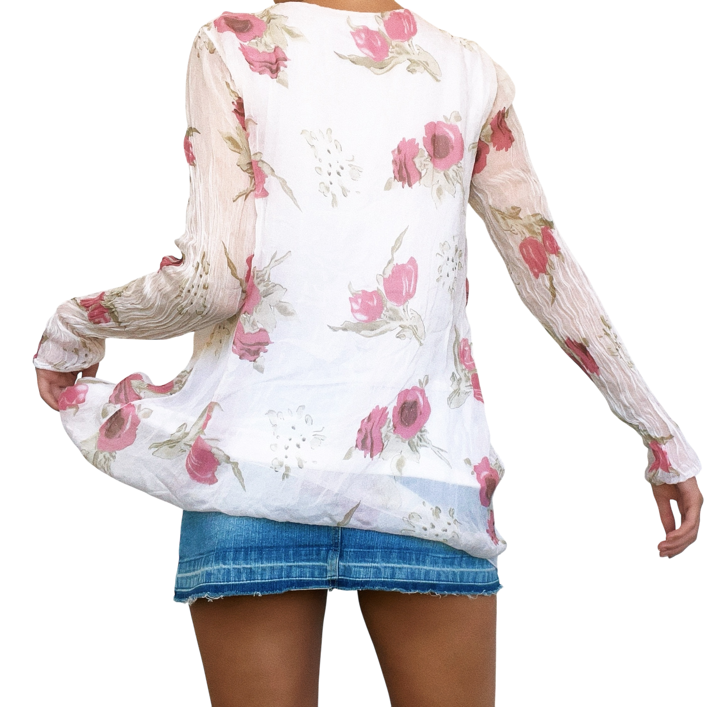 Italian Silk Floral Babydoll Top (M)