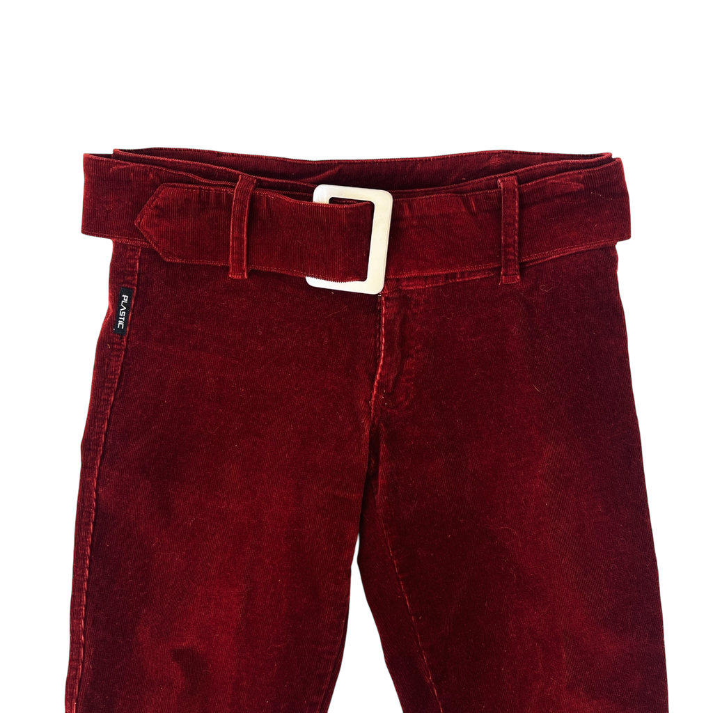 Deep Red Belted Corduroy Pants (M)