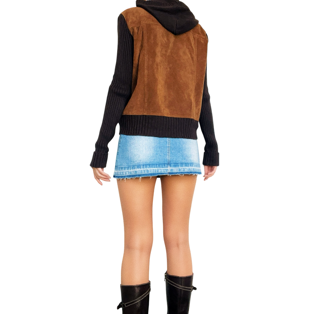 Vintage Suede & Knit Hoodie (M)