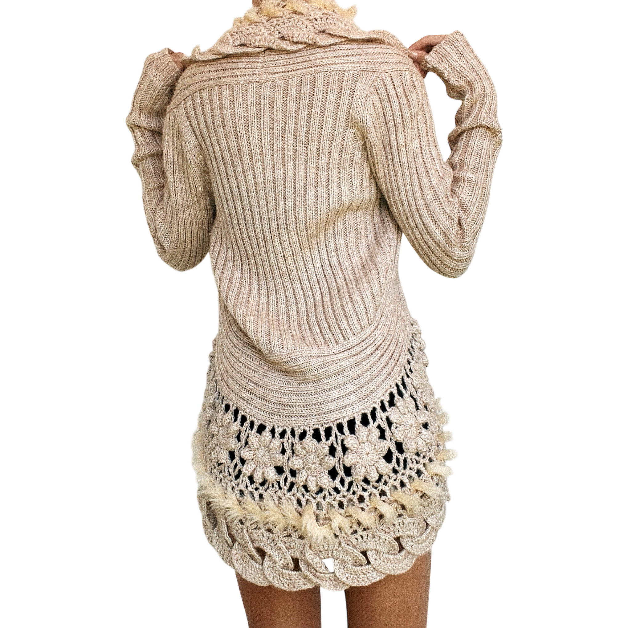 Intricate Tan Knit Cardigan (S)