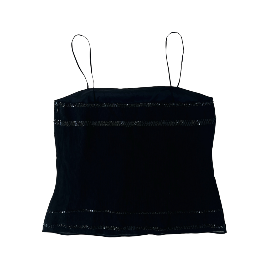 Sequin Embellished Silk Bow Top (S)