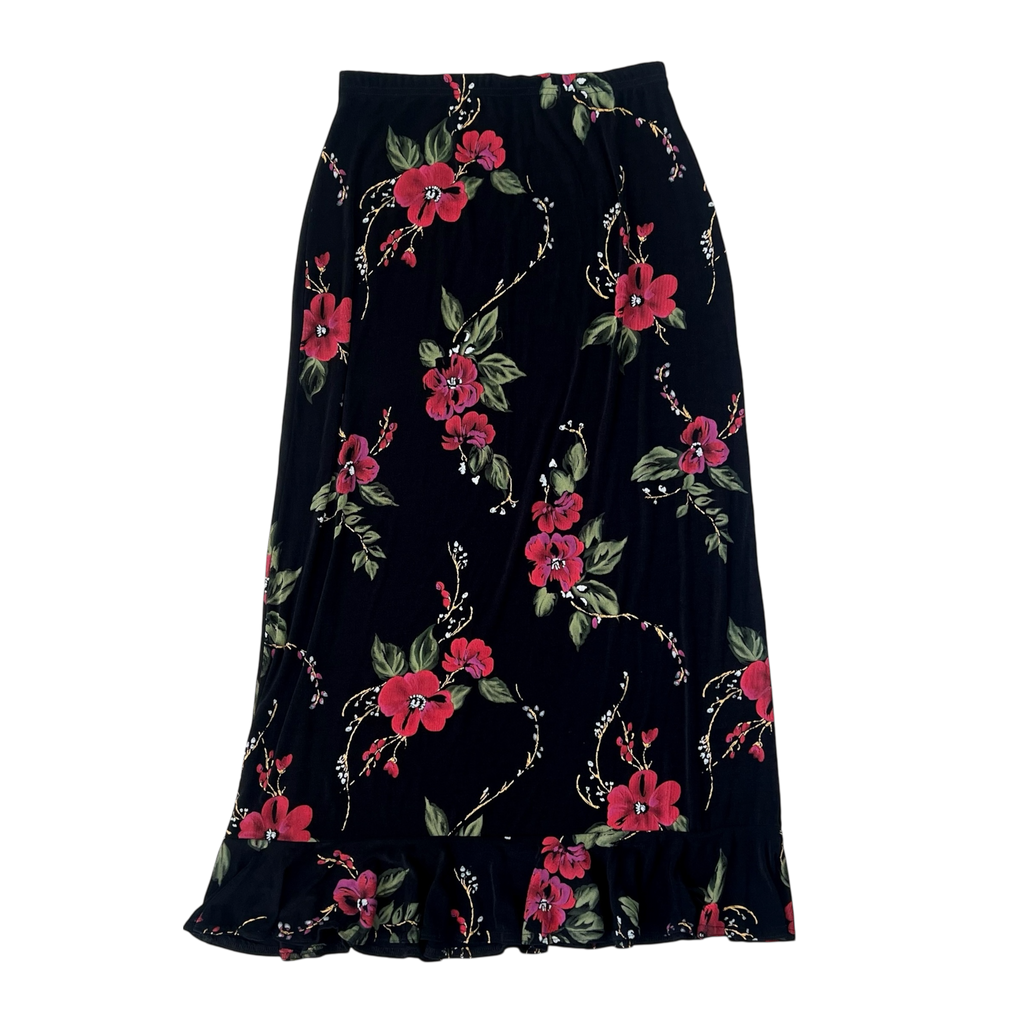 Slinky Black Floral Maxi Skirt (S/M)