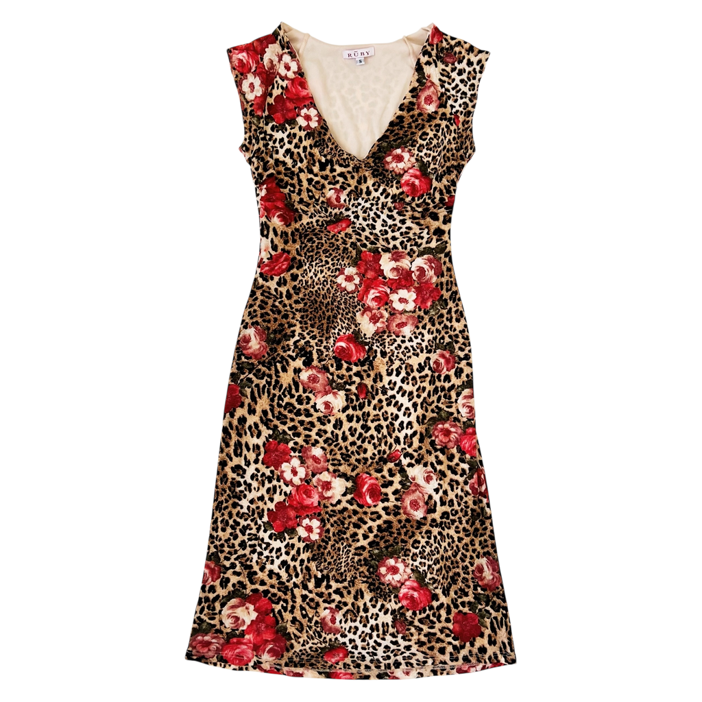 90s Floral Leopard Dress (XS/S)