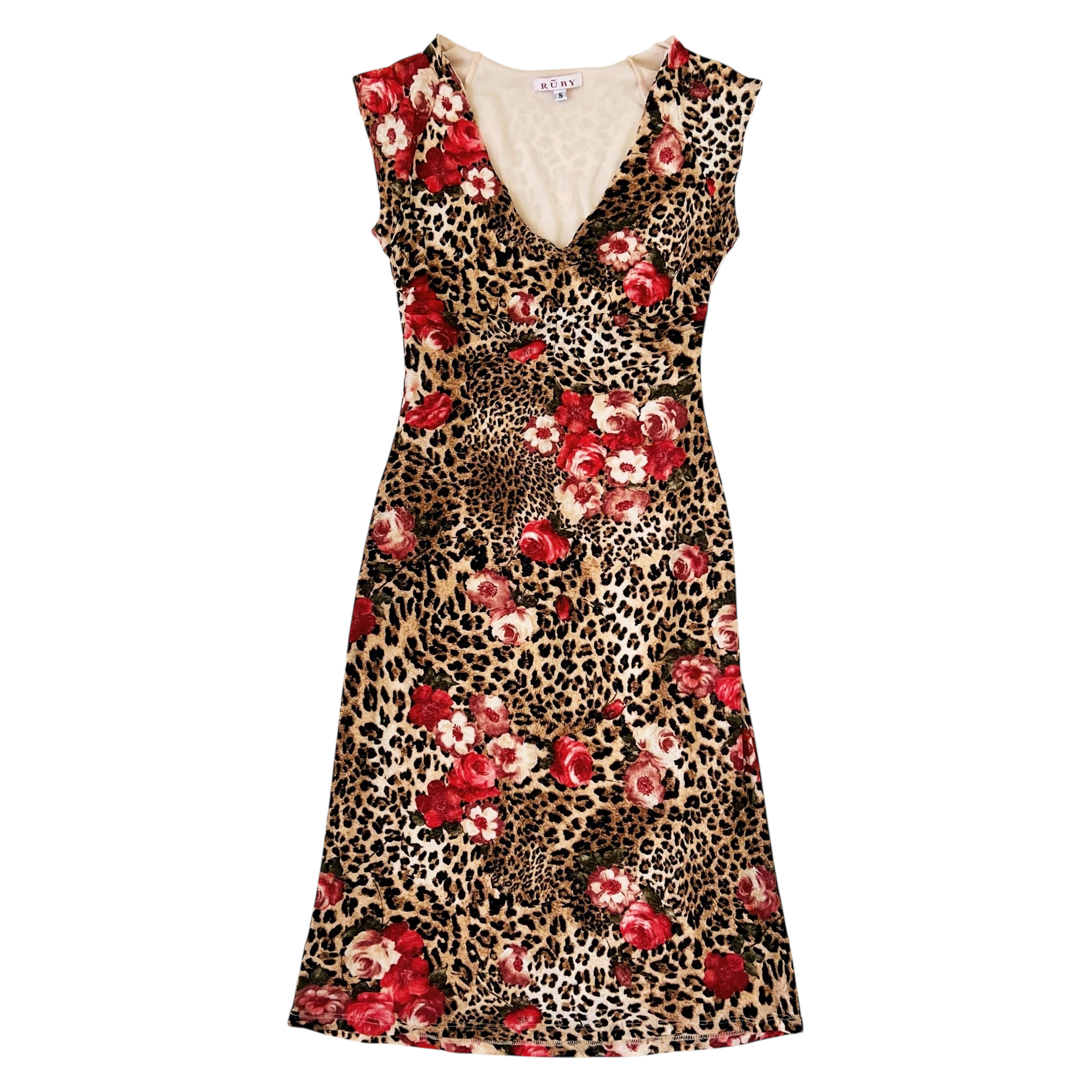 90s Floral Leopard Dress (XS/S)