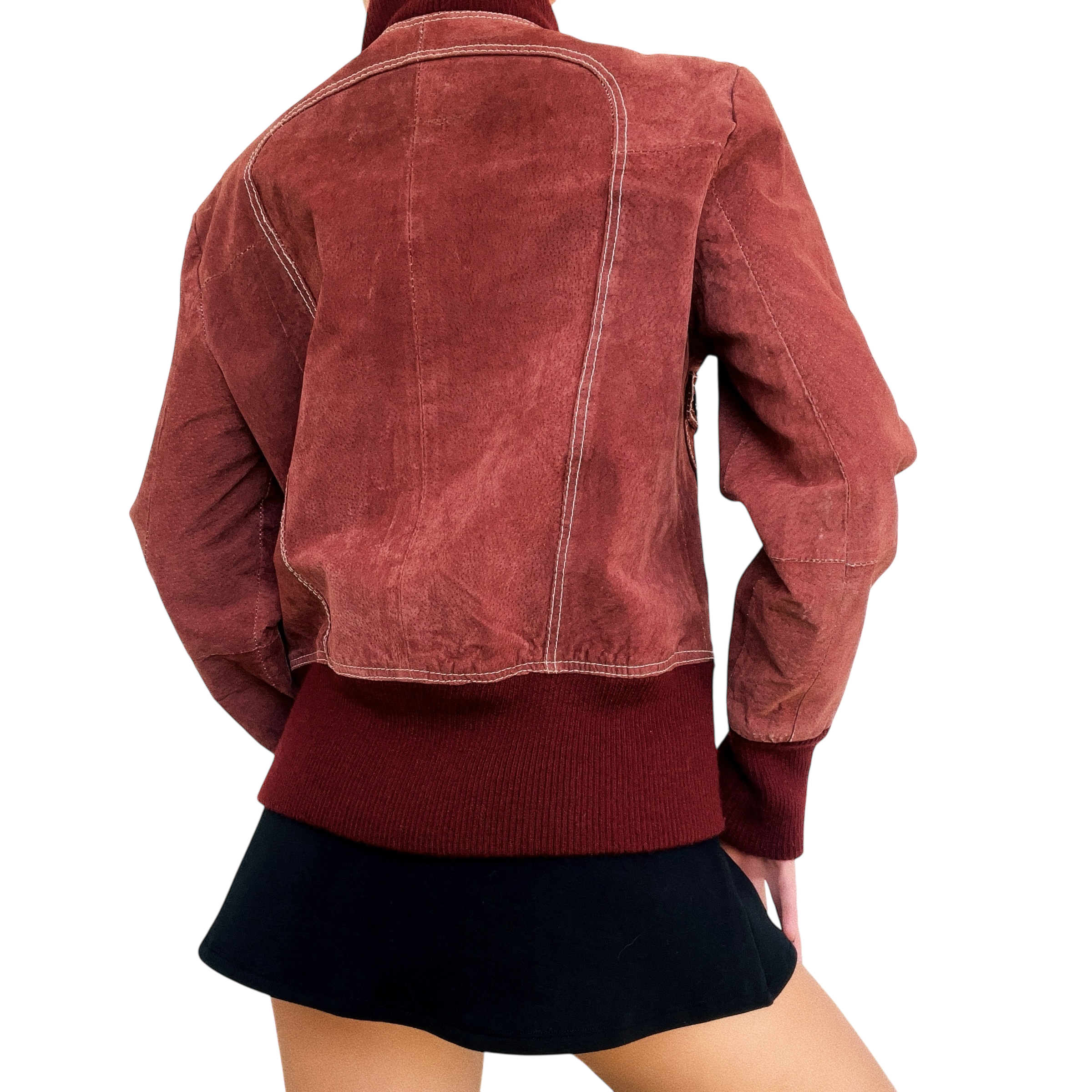 Vintage Brick Red Suede Bomber Jacket (S/M)