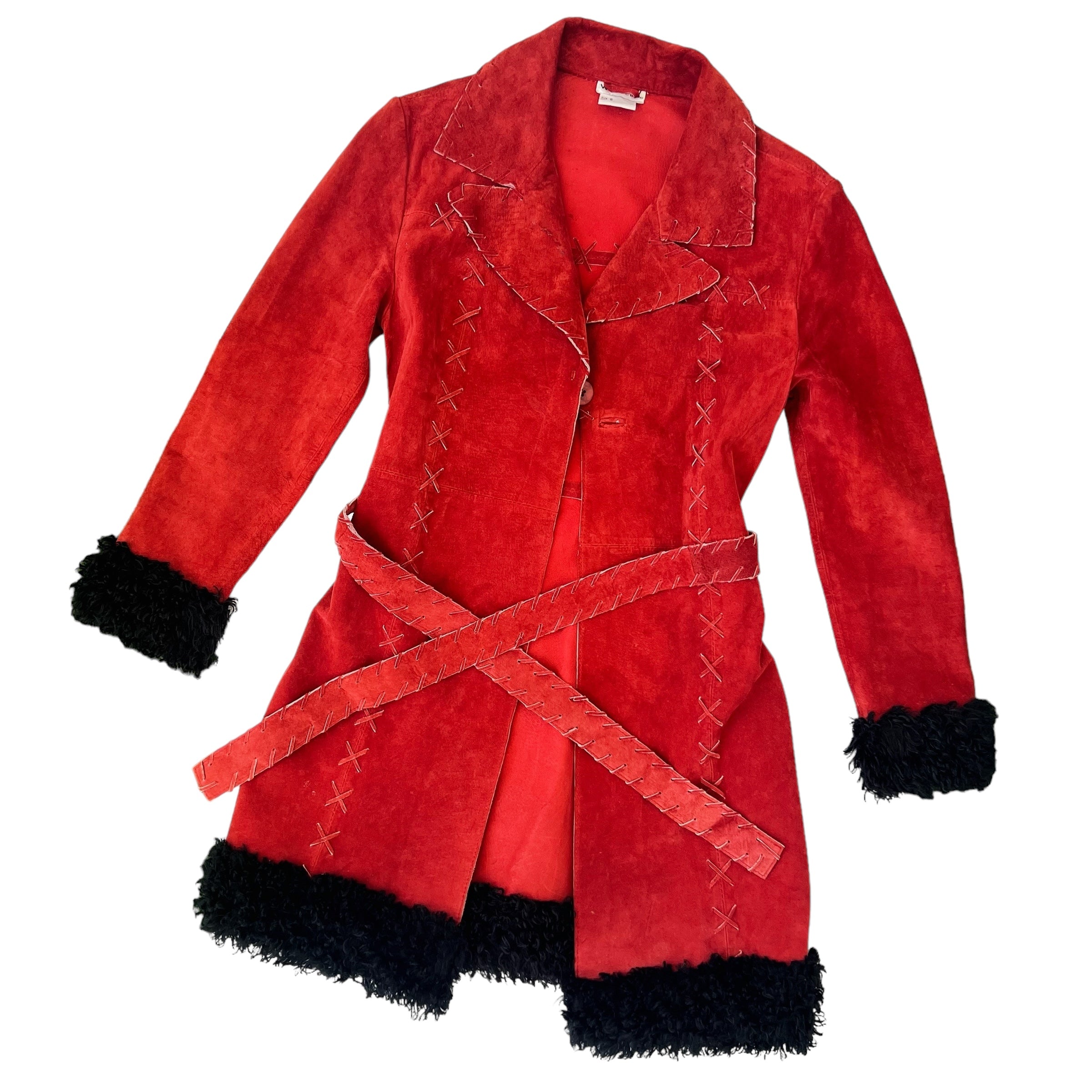 Brick Red Suede Leather Coat (S)