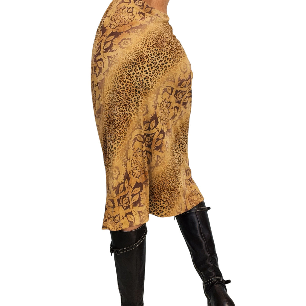 90s Floral Leopard Midi Skirt (XS/S)