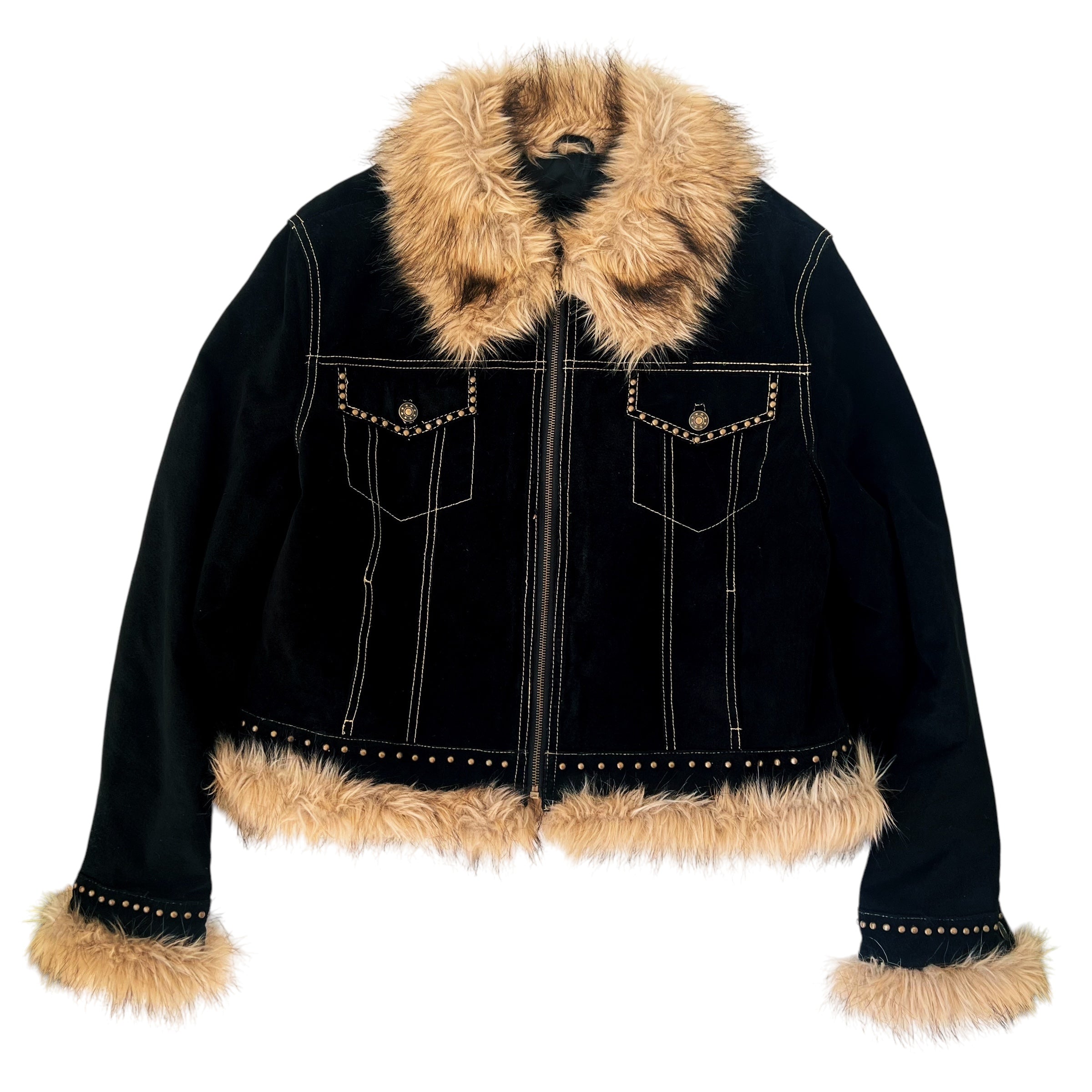 Furry Black Suede Jacket (L)