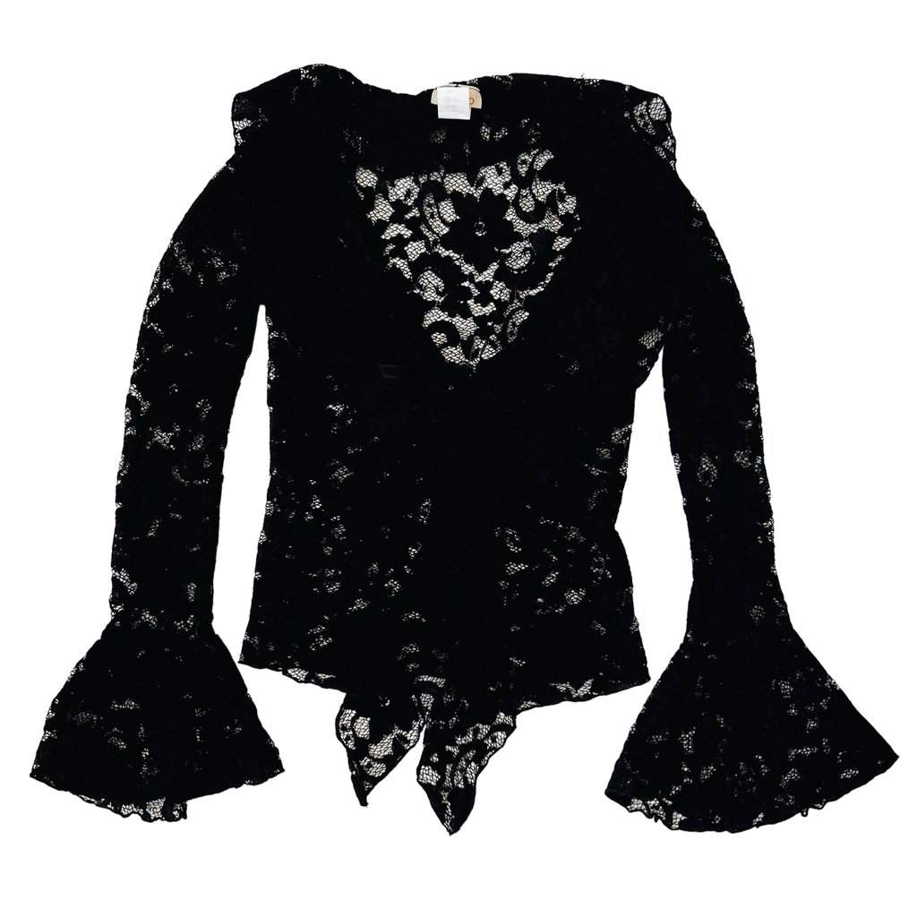 90s Black Lace Up Blouse (S)