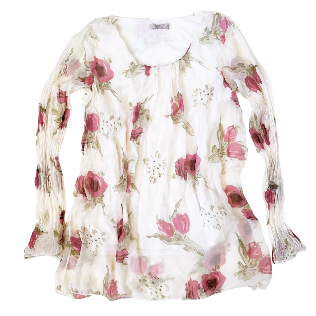 Italian Silk Floral Babydoll Top (M)