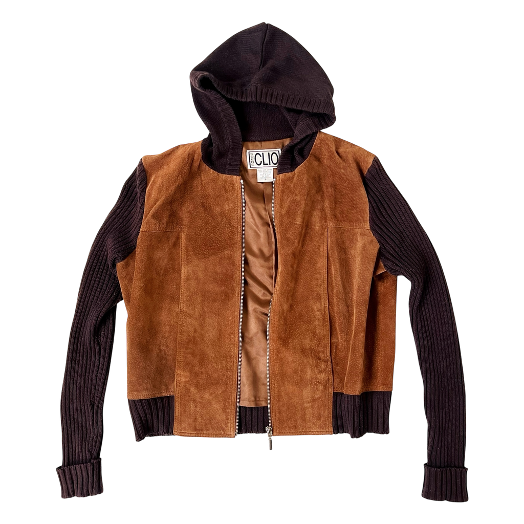 Vintage Suede & Knit Hoodie (M)