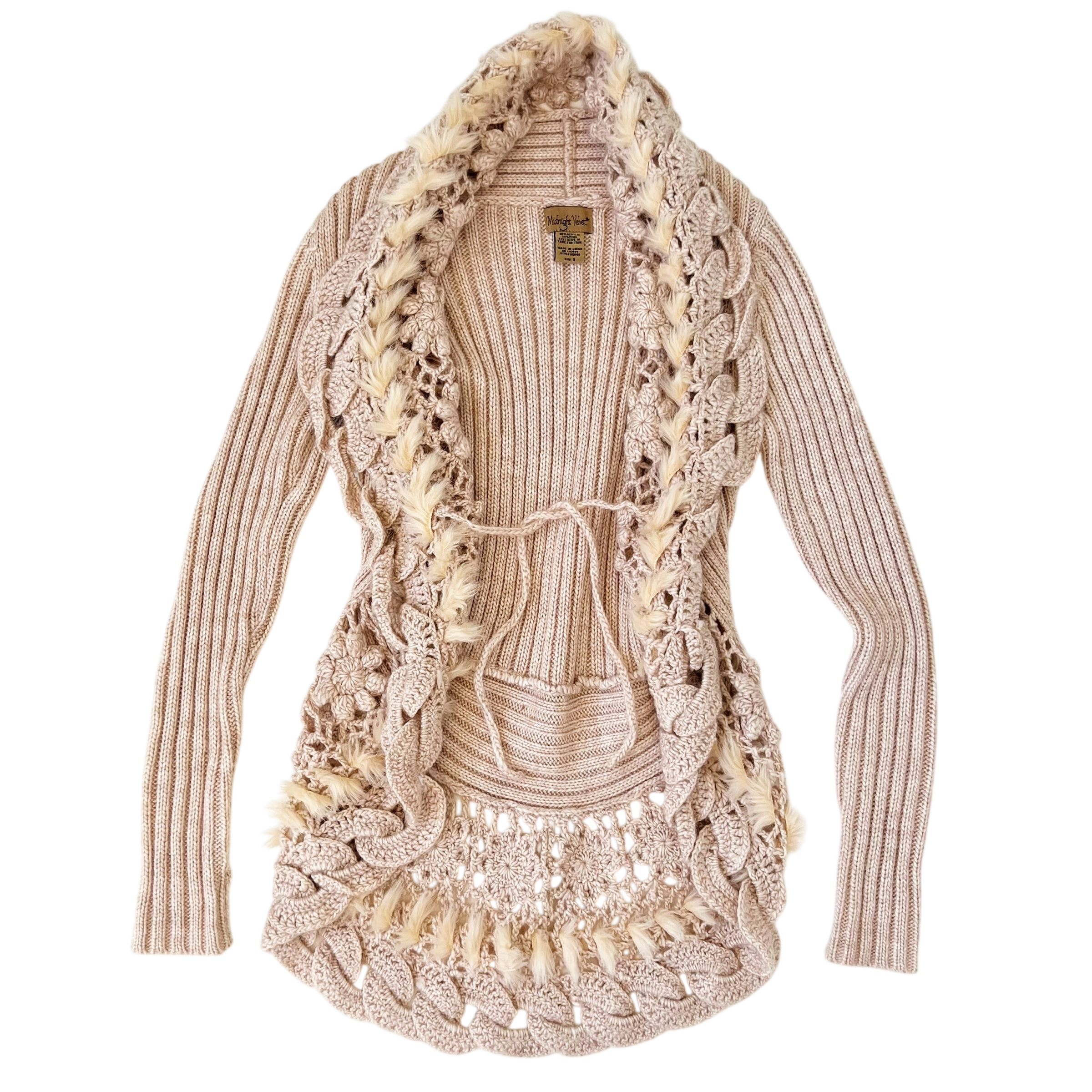 Intricate Tan Knit Cardigan (S)