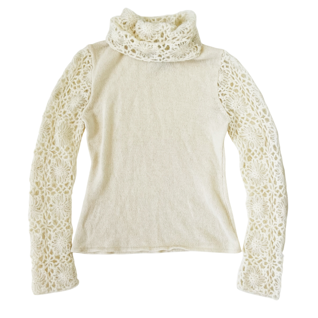 Creamy Intricate Crochet Sweater (S)