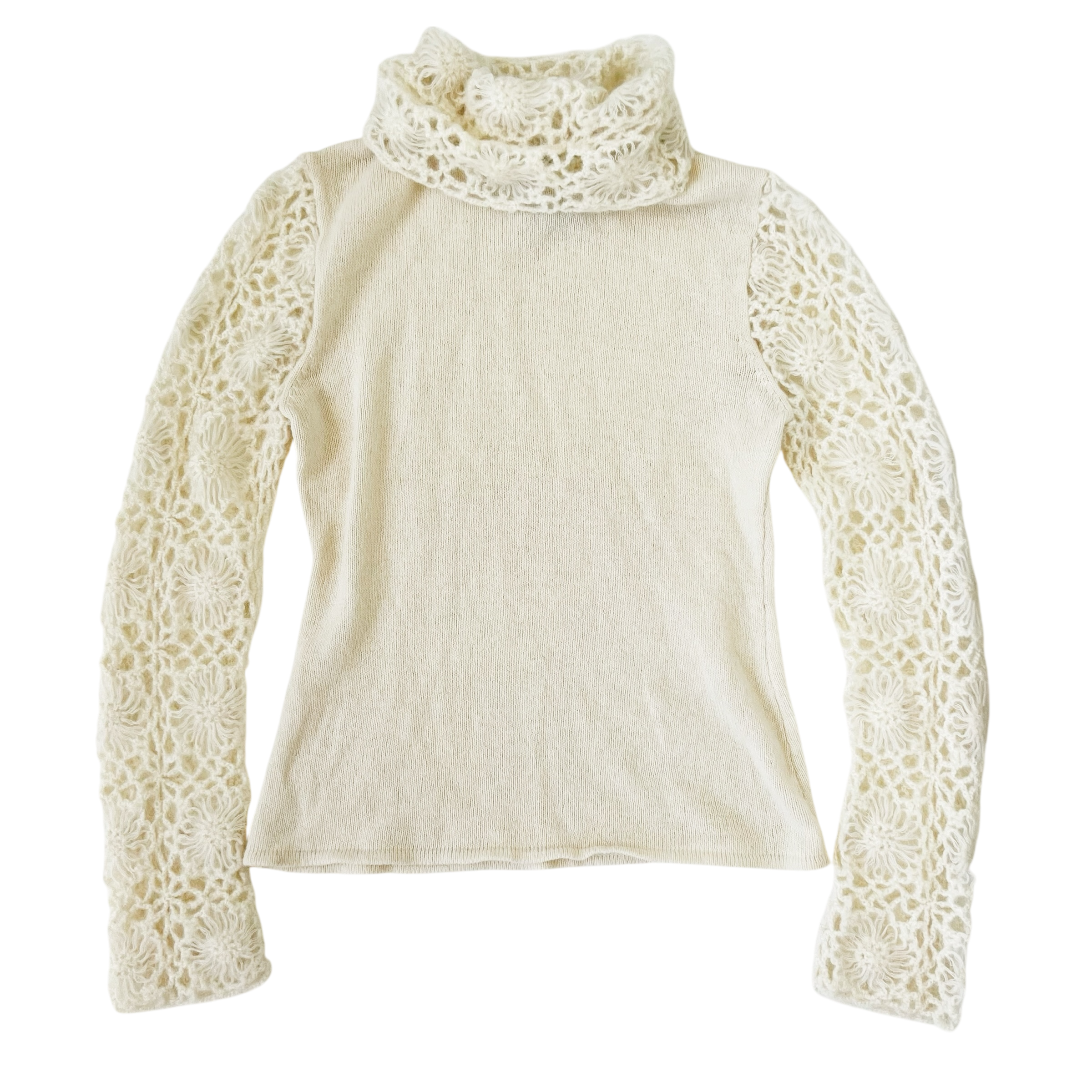 Creamy Intricate Crochet Sweater (S)