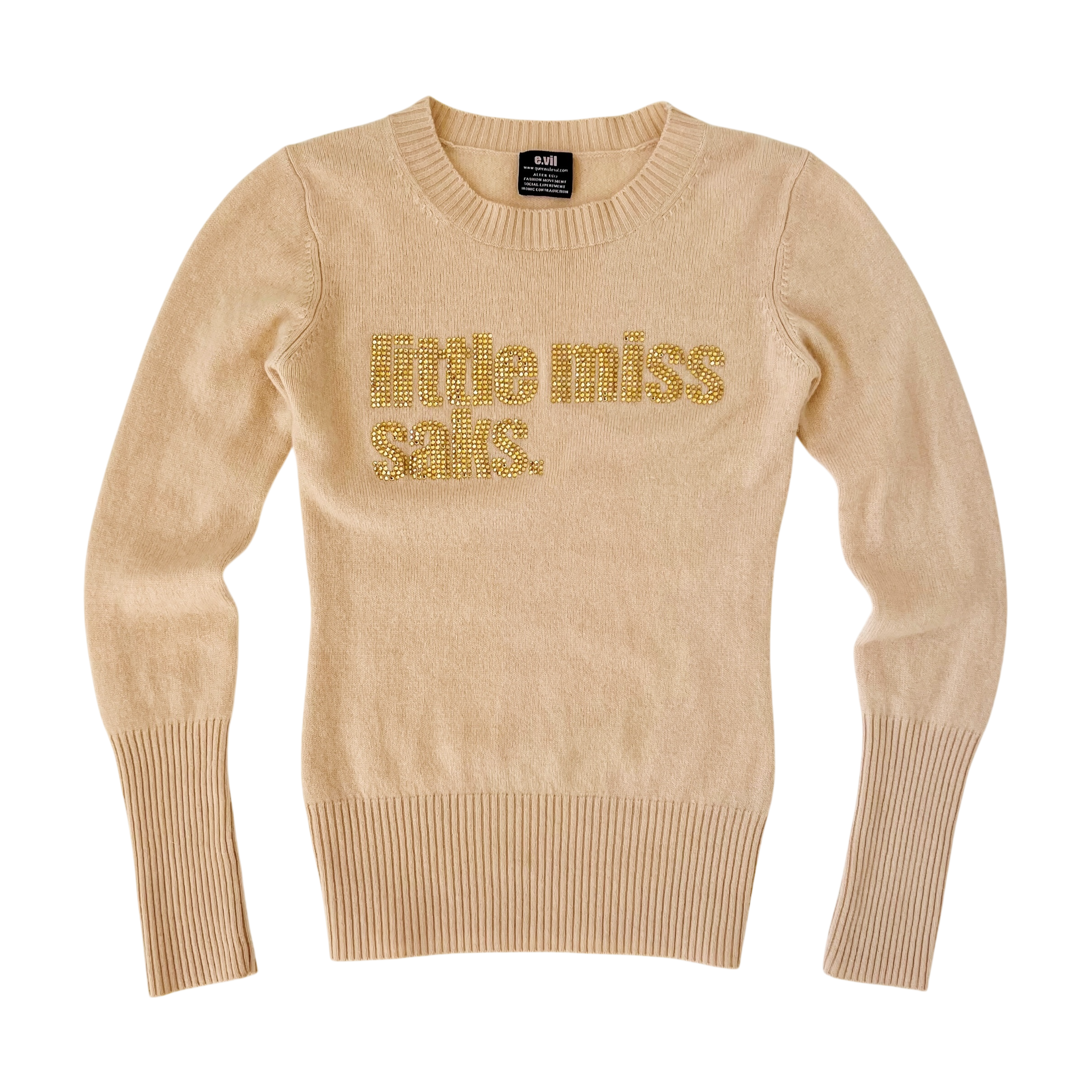 Beige Cashmere Rhinestone Sweater (XS)