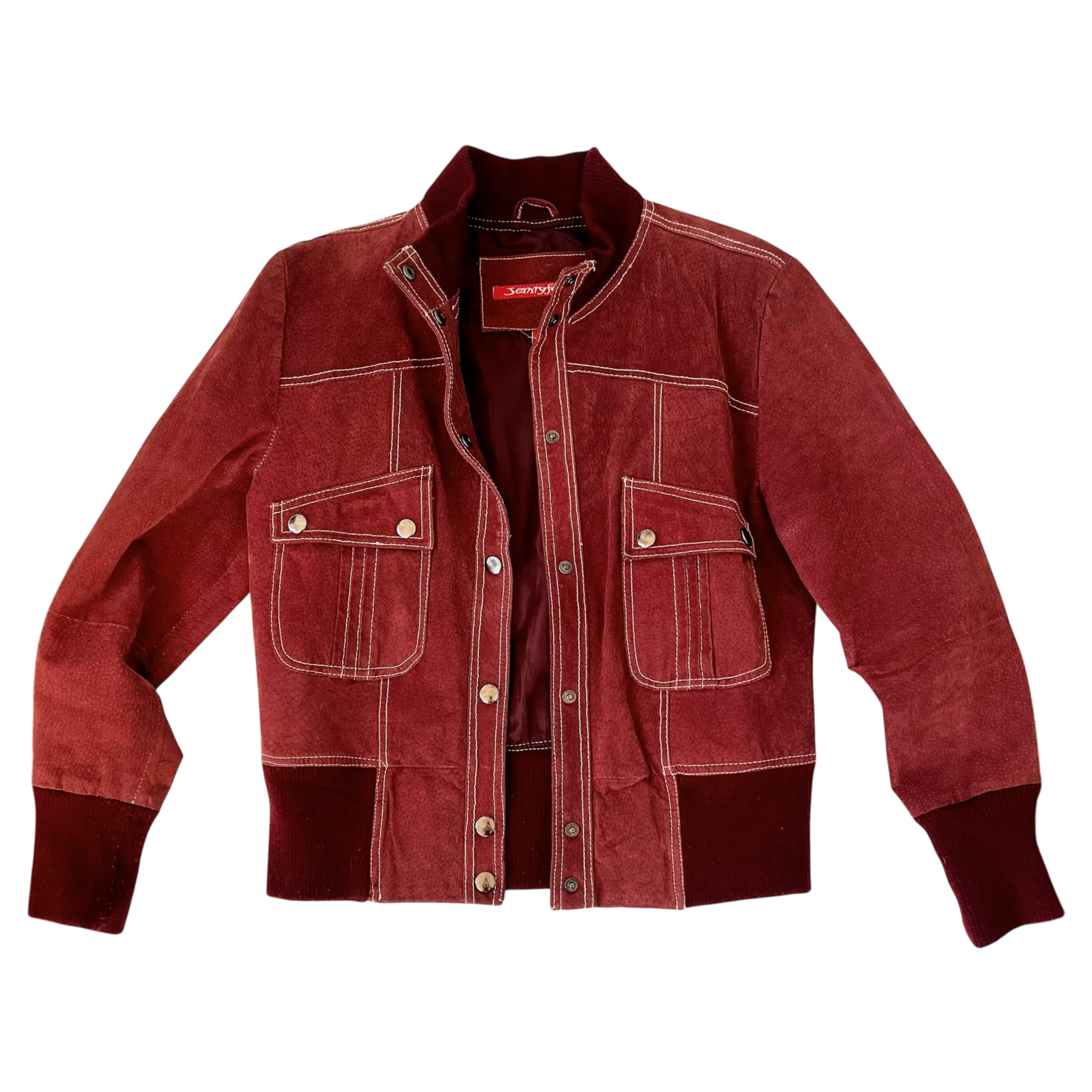 Vintage Brick Red Suede Bomber Jacket (S/M)