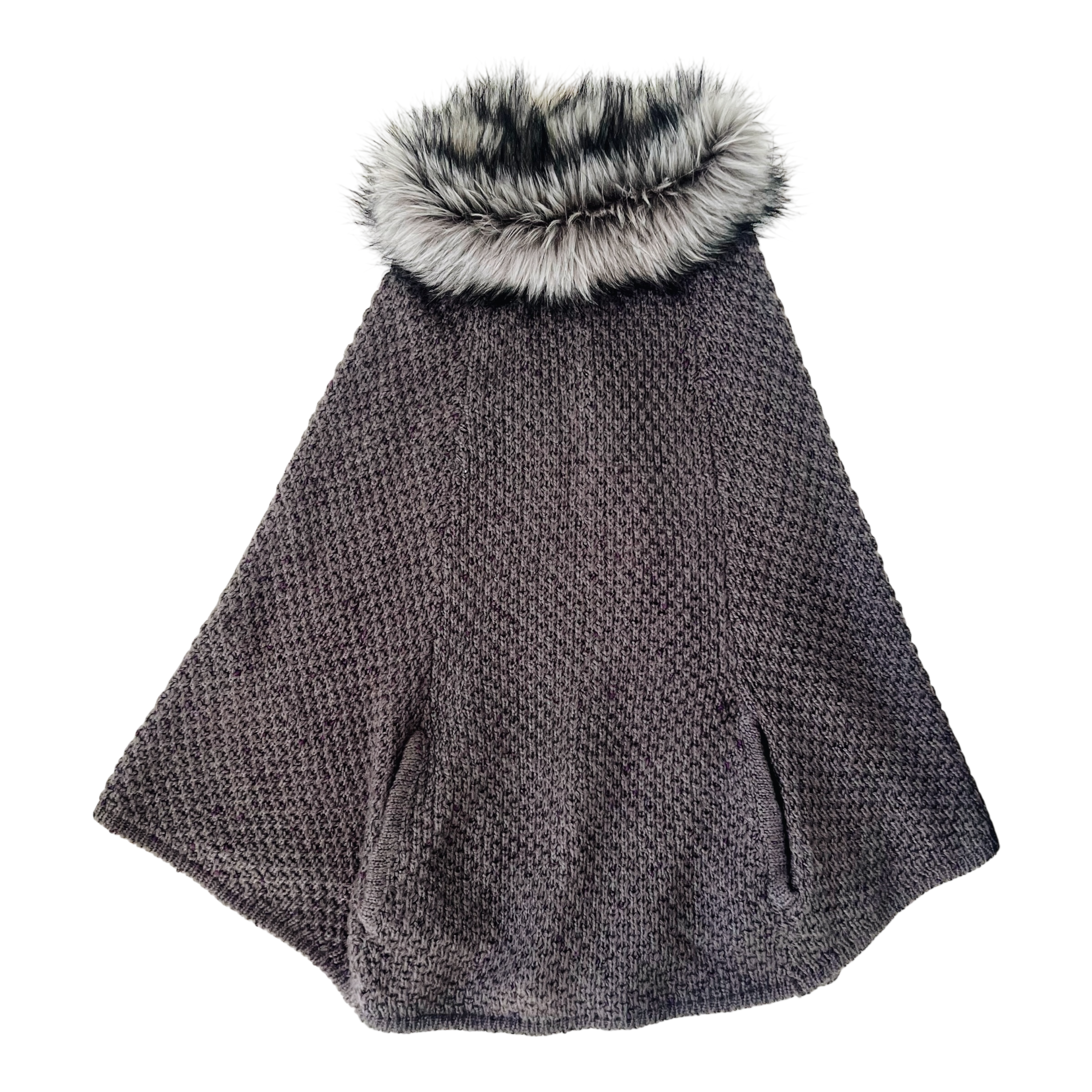 Furry Gray Knit Poncho Sweater (One Size)