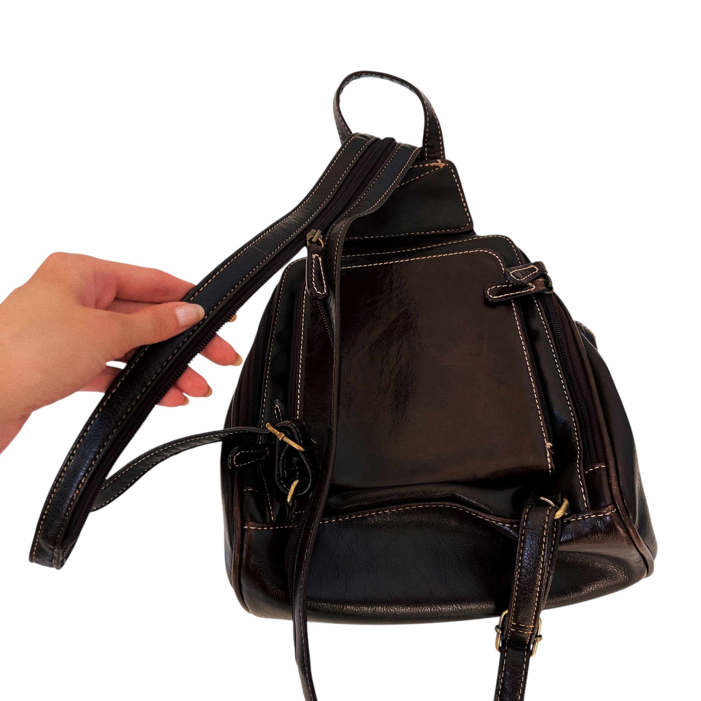 Brown Leather Mini Backpack
