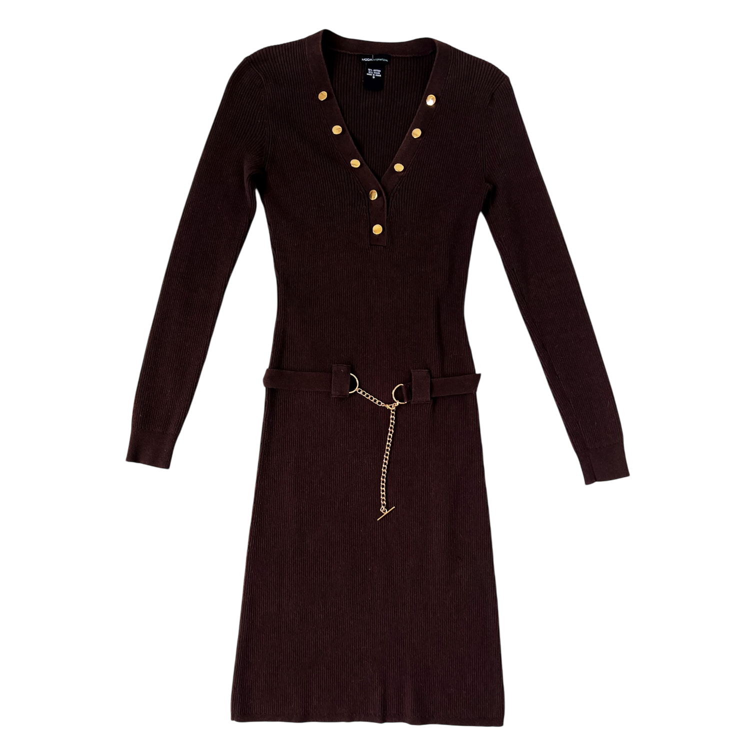 Chocolate Brown Ribbed Knit Dress (S)