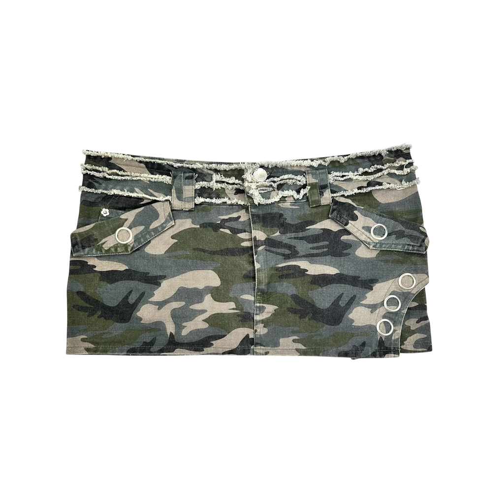 Camo Frayed Micro Mini Skirt (XXS/XS)