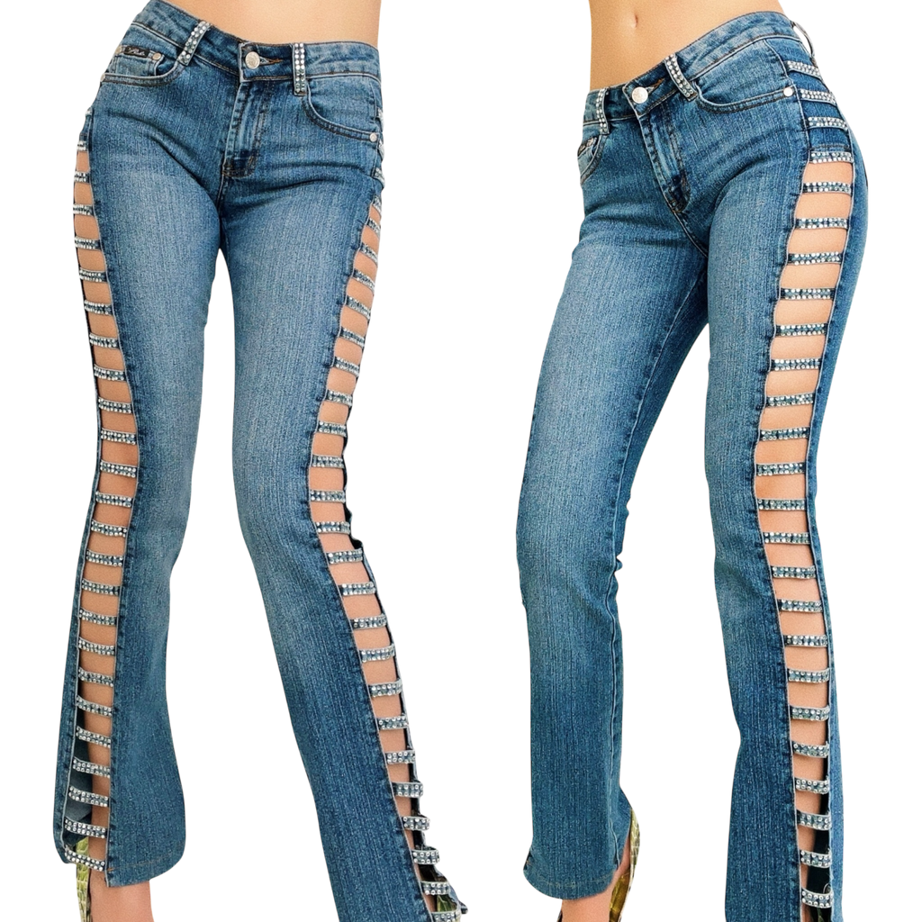 Early 2000s Rhinestone Cutout Jeans (XS)
