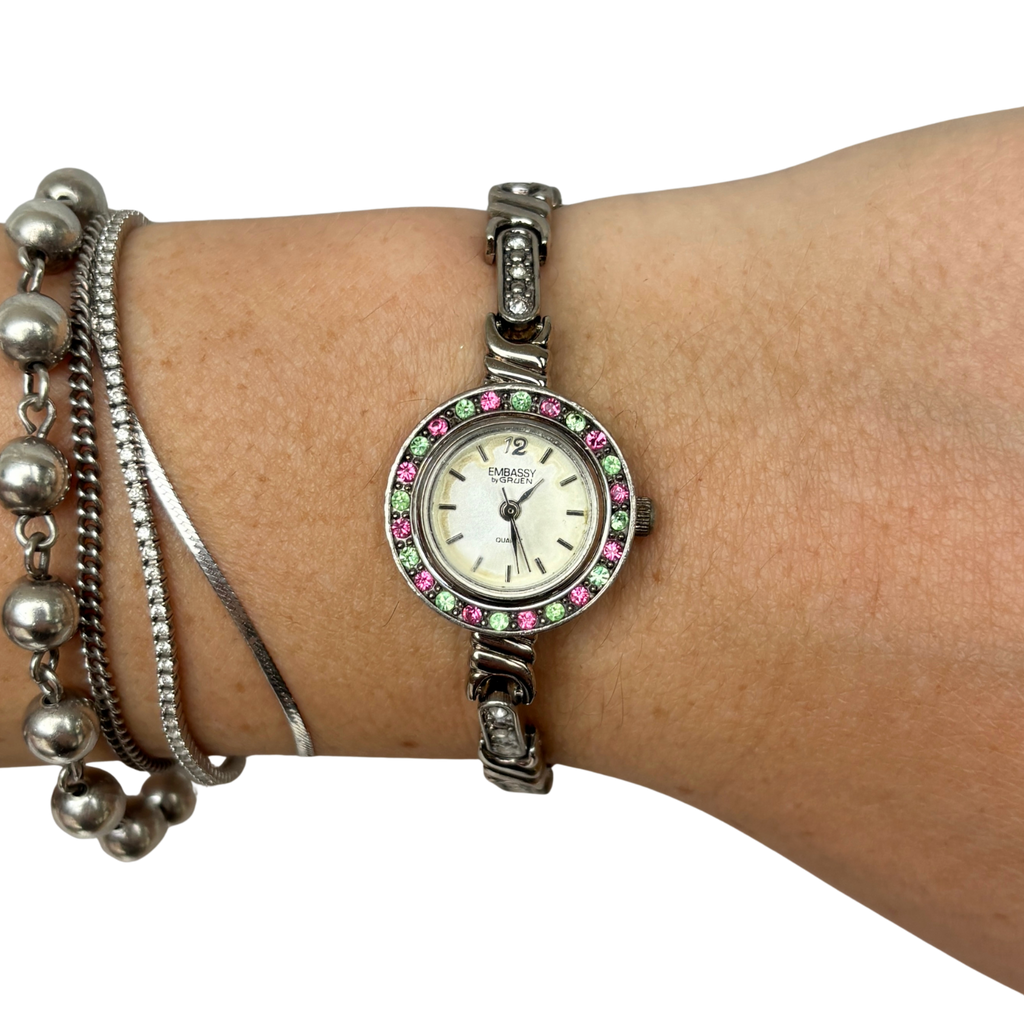 Y2K Pink and Green Bezel Watch