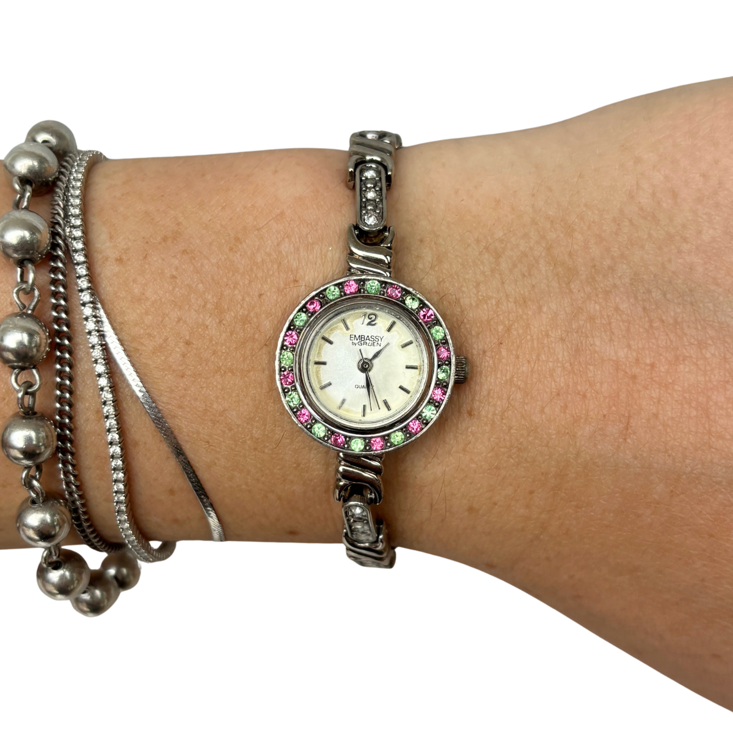 Y2K Pink and Green Bezel Watch