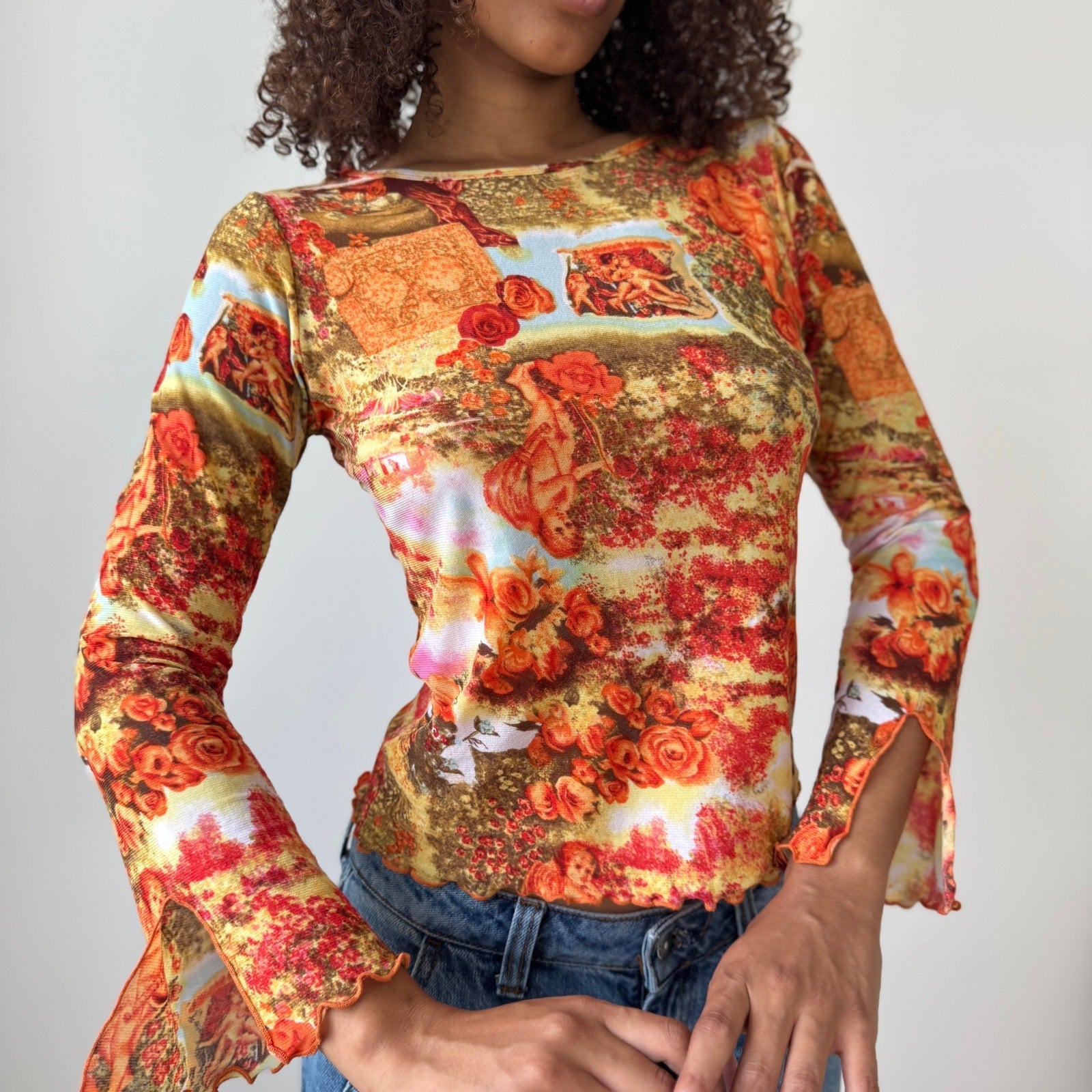 Vintage Euro Renaissance Print Mesh Top (S)