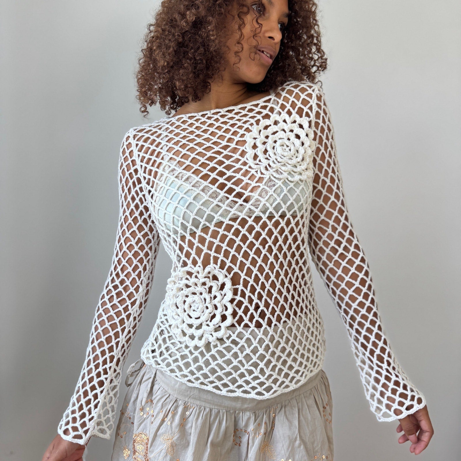 Vintage Italian Crochet Fishnet Top (S)