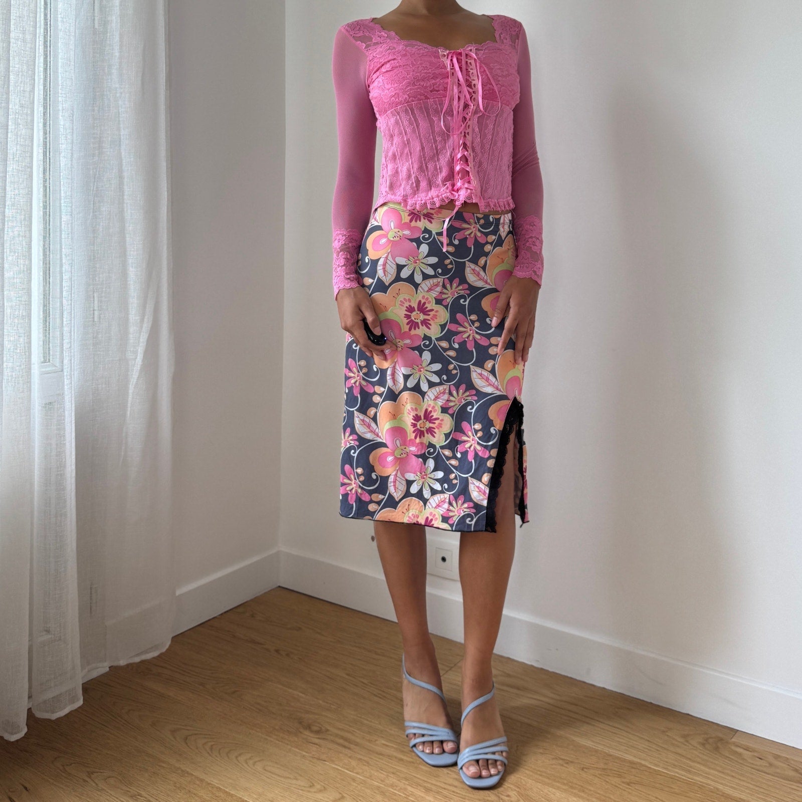 Vintage Pink Lace Corset-Style Top (S)