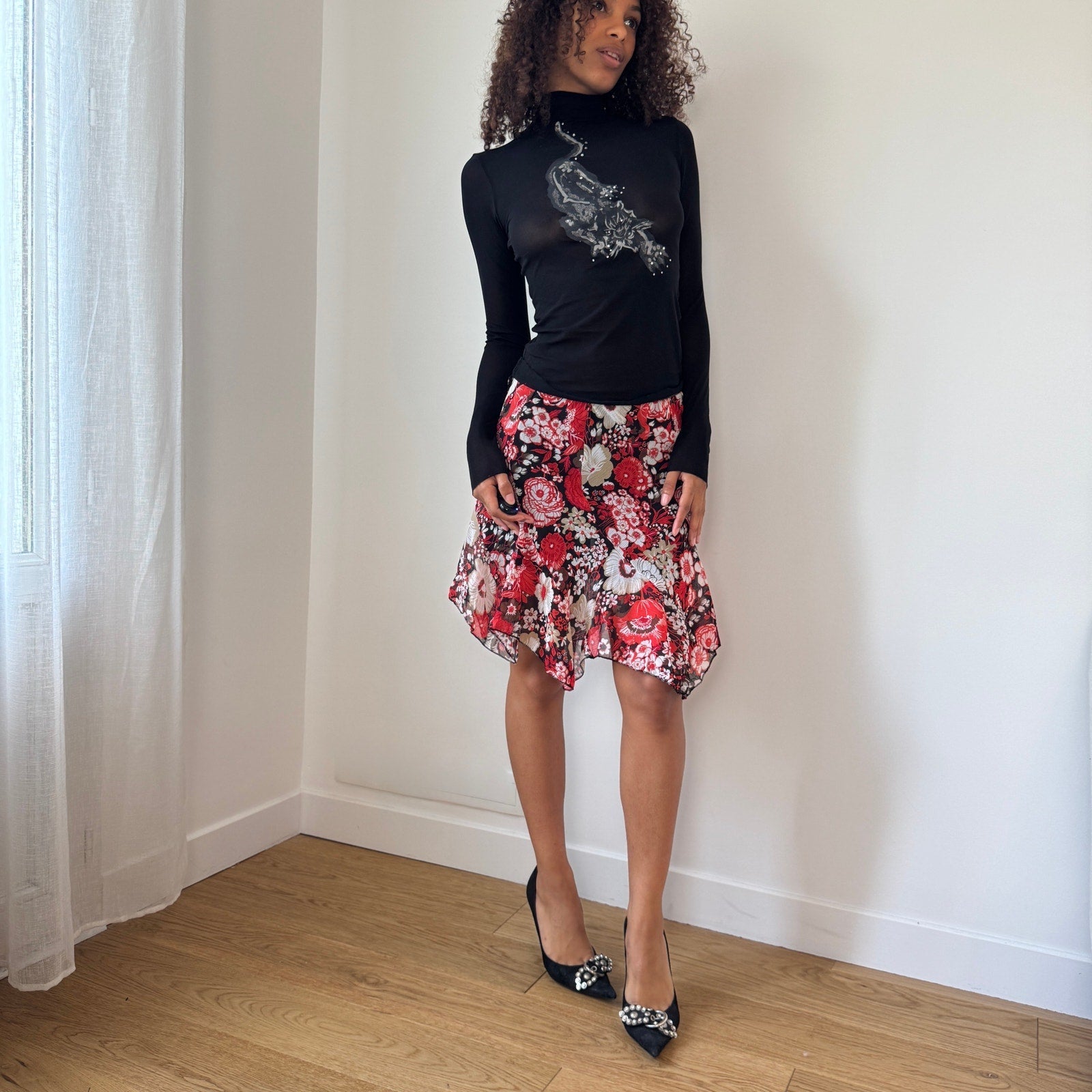 Vintage Italian Mesh Floral Skirt (XS/S)