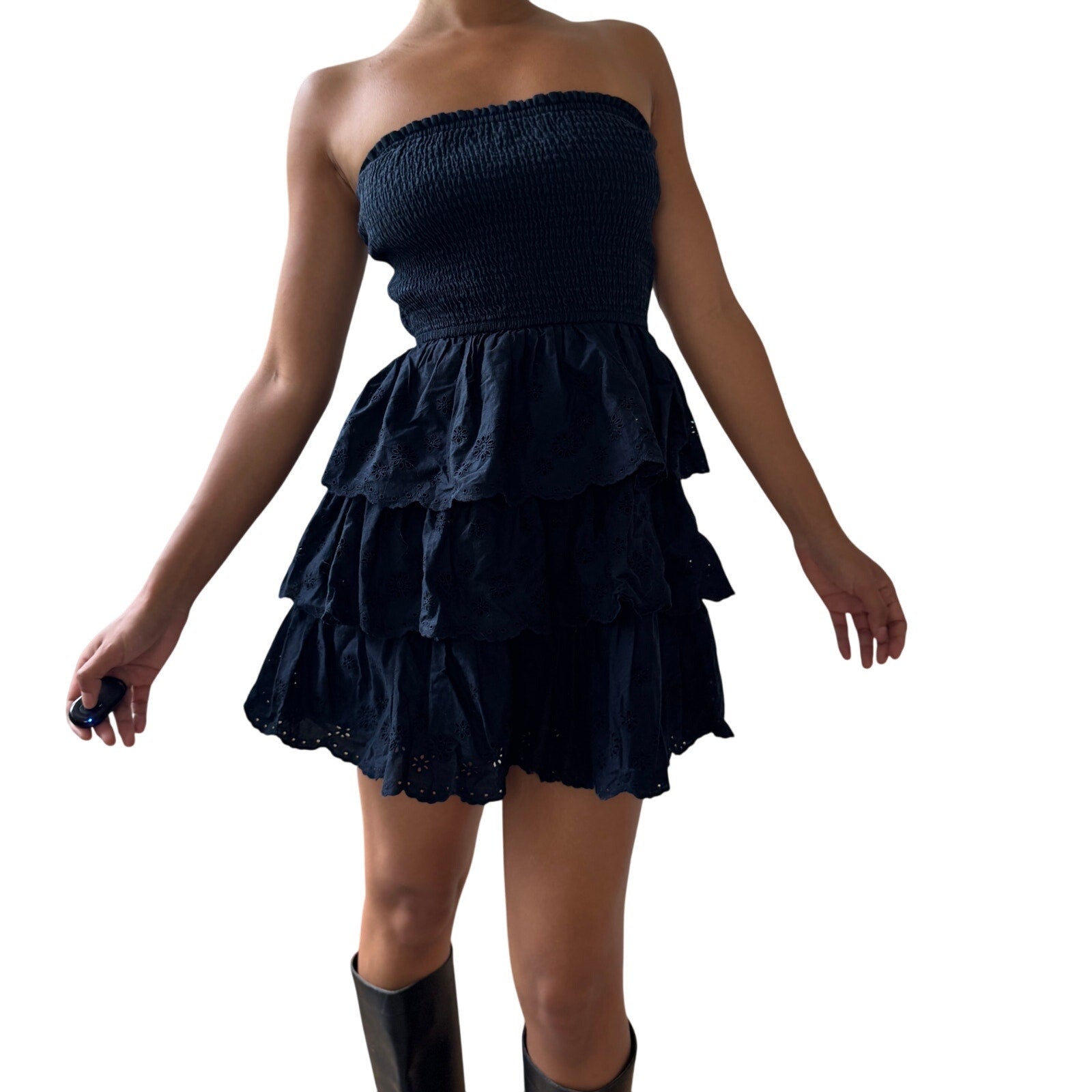 Hollister Navy Strapless Ruffle Mini Dress (S)