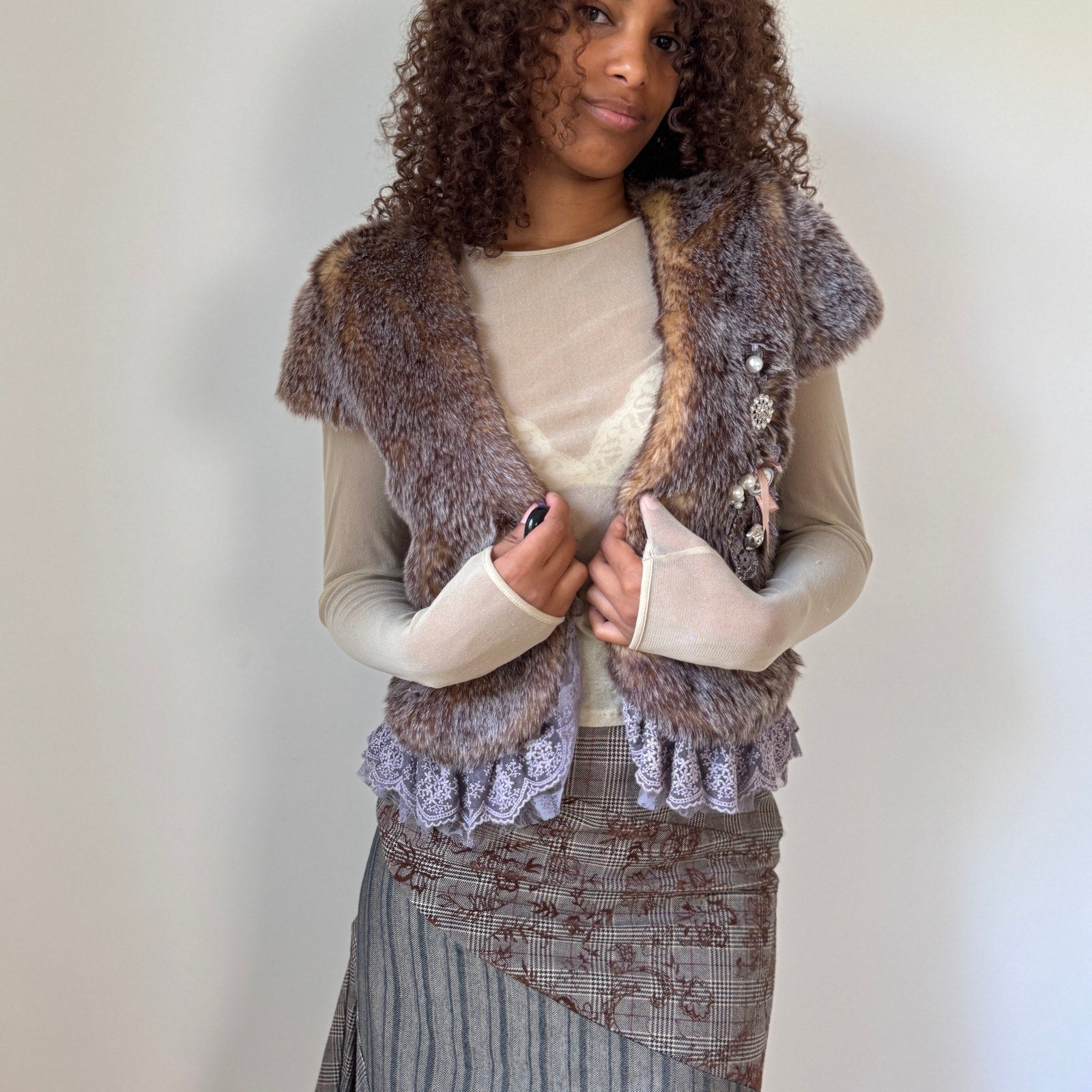 Morgan de Toi Embellished Faux-Fur Vest (S)