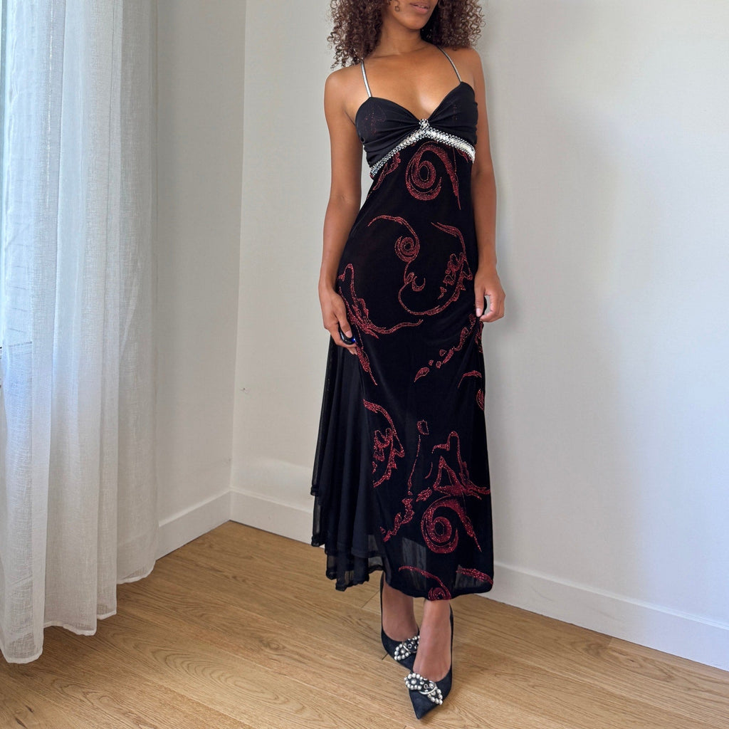 Vintage French Glitter Swirl Evening Gown (S)