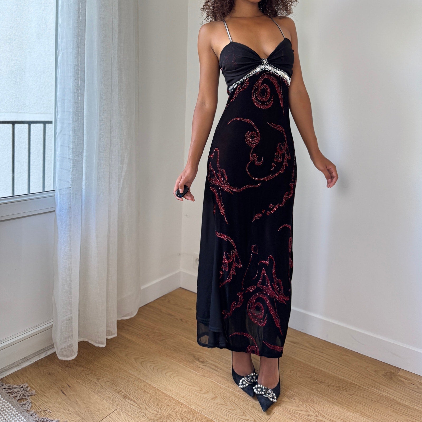 Vintage French Glitter Swirl Evening Gown (S)