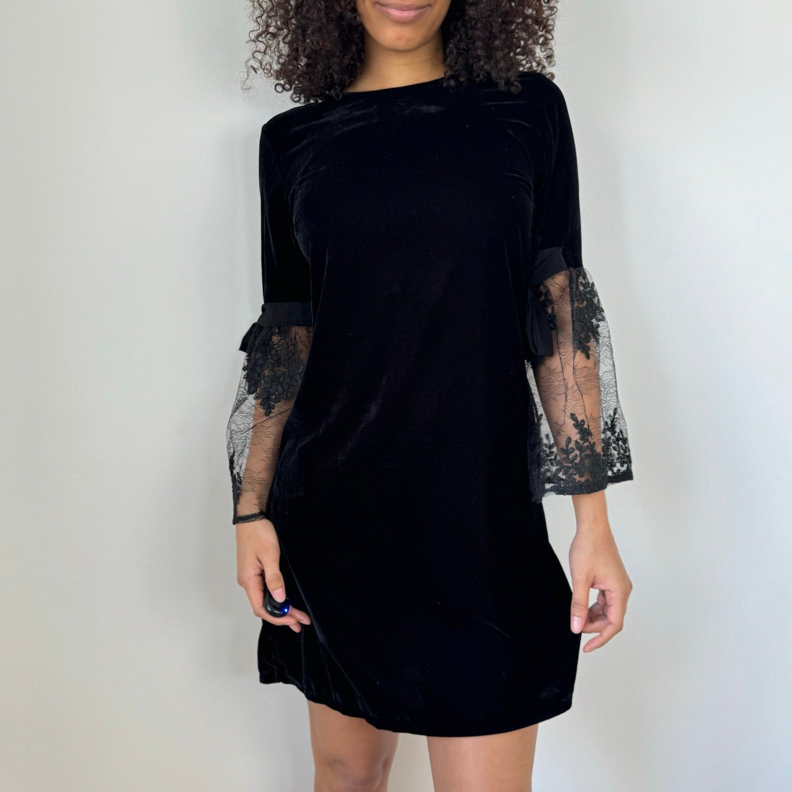 Vintage Italian Black Velvet Mini Dress (S)