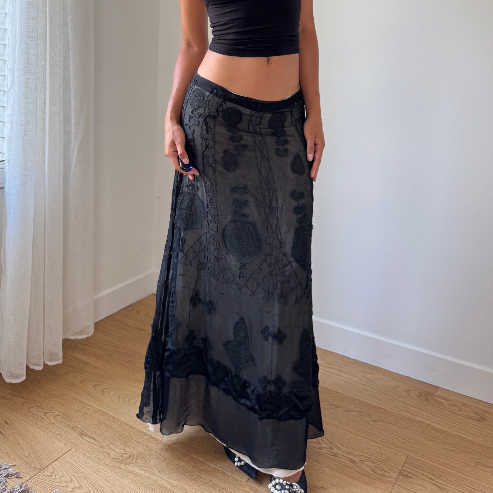 Vintage Italian Silk Mesh Maxi Skirt (S)