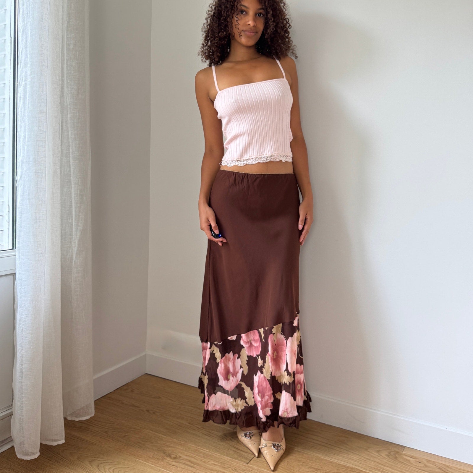 Vintage Italian Mesh Floral Skirt (XS/S)