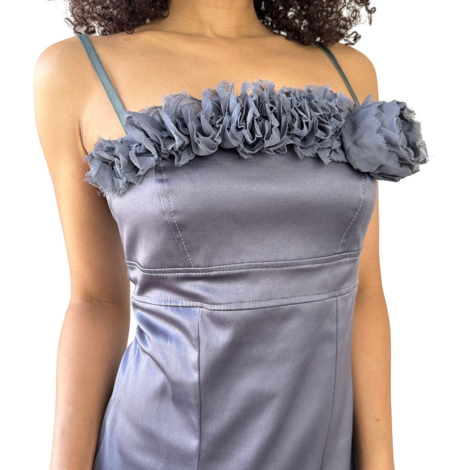 Vintage 90s Grey Satin Midi Dress (XS/S)