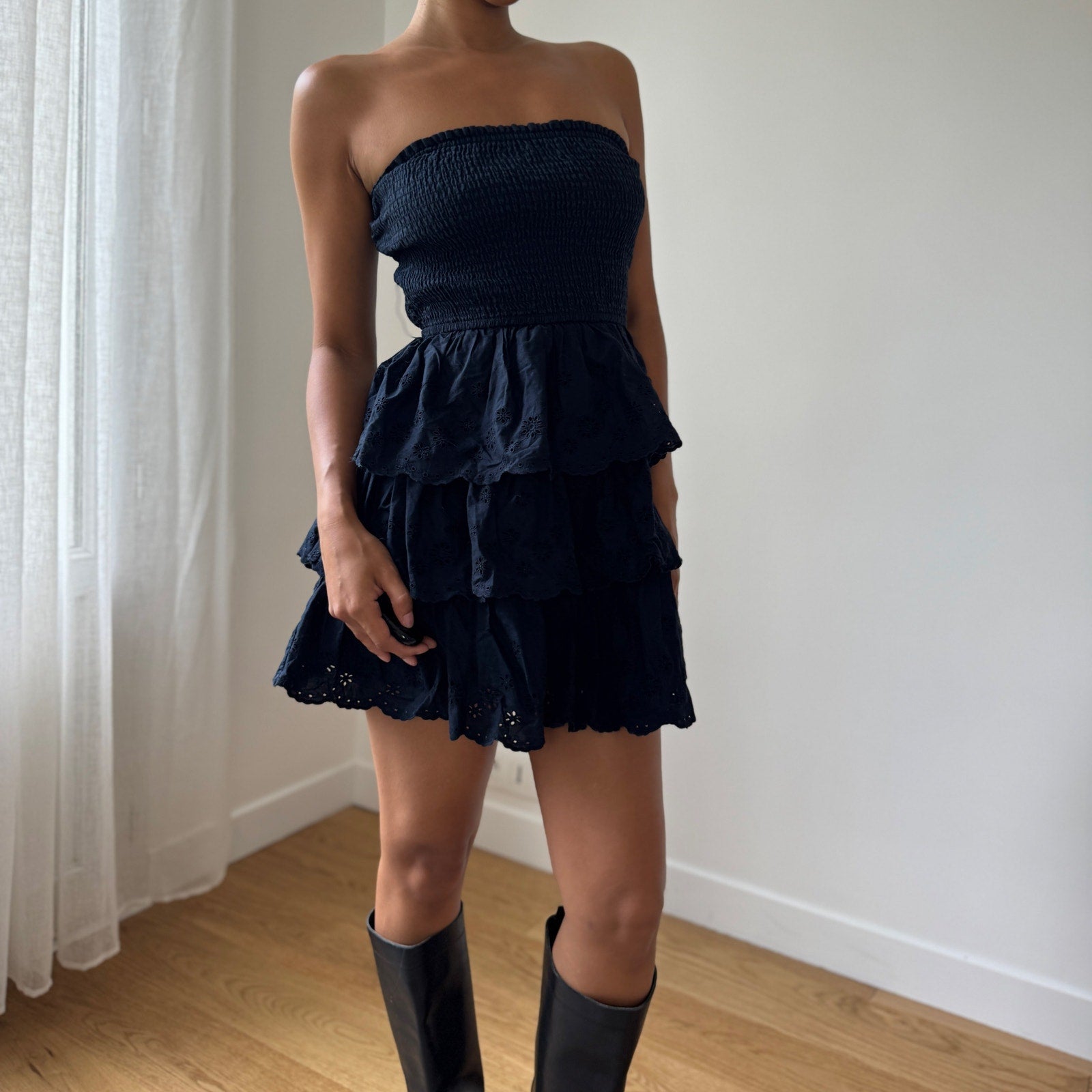 Hollister Navy Strapless Ruffle Mini Dress (S)