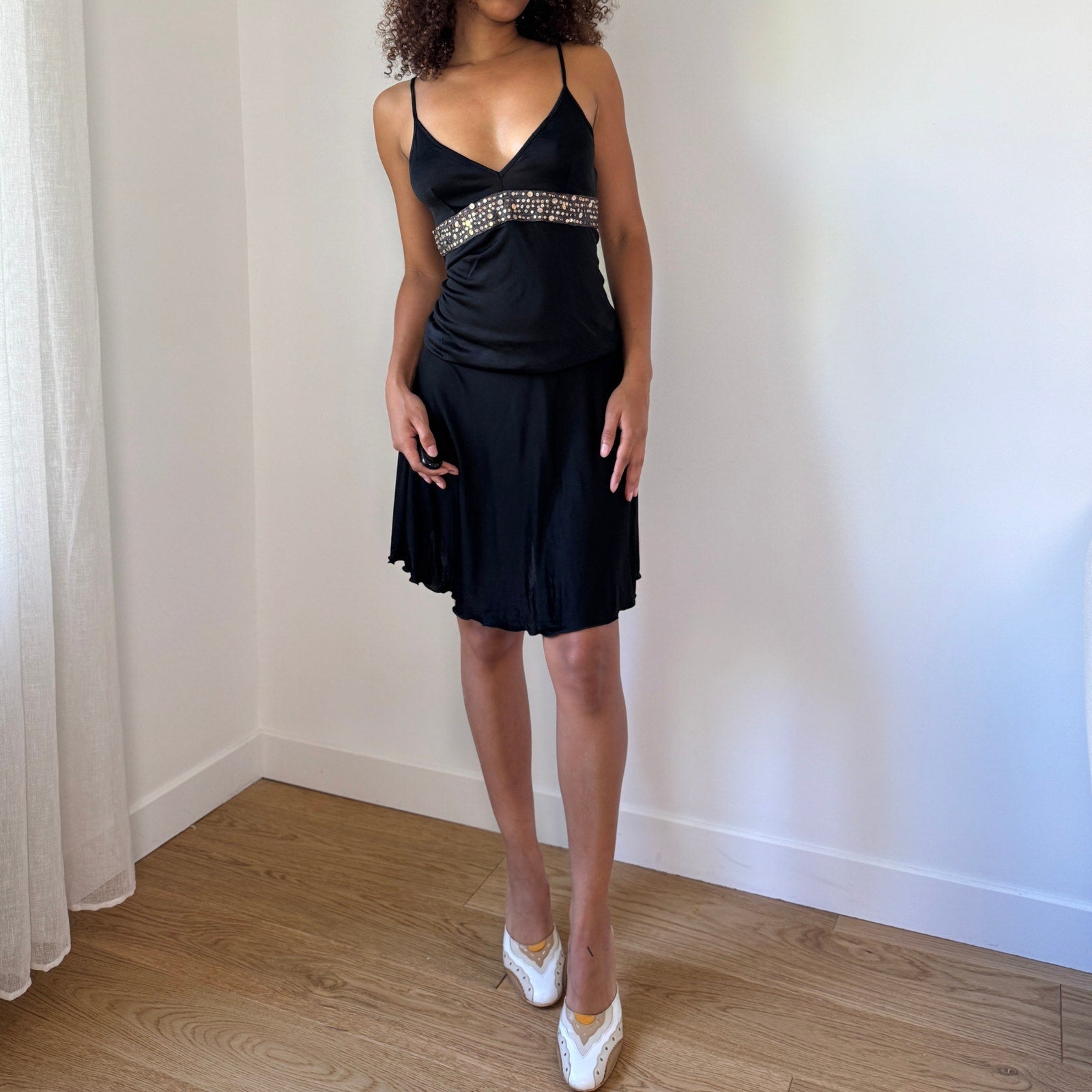 Vintage Slinky Dress with Embellished Waist (M)