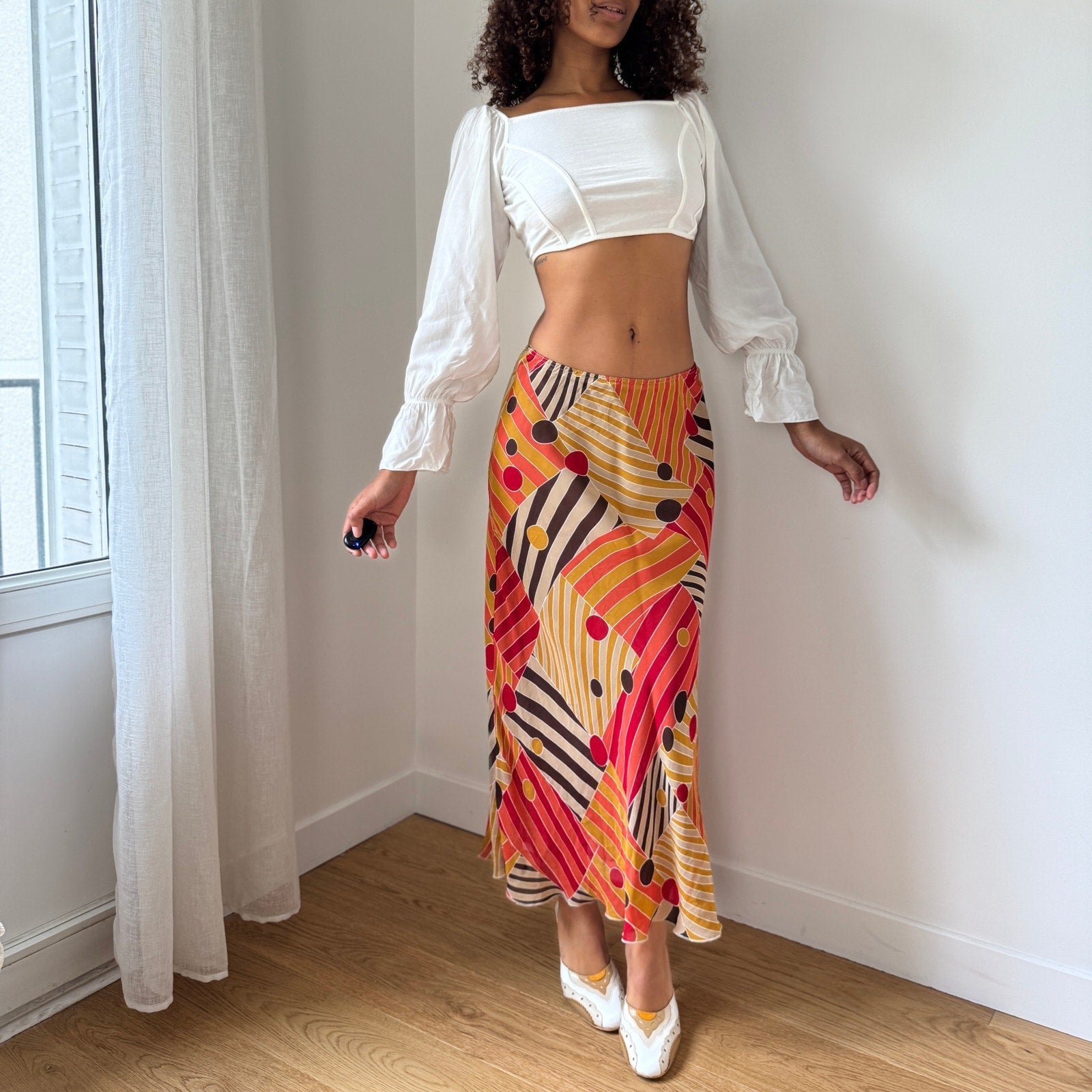 Vintage Italian White Puff Sleeve Crop Top (S/M)