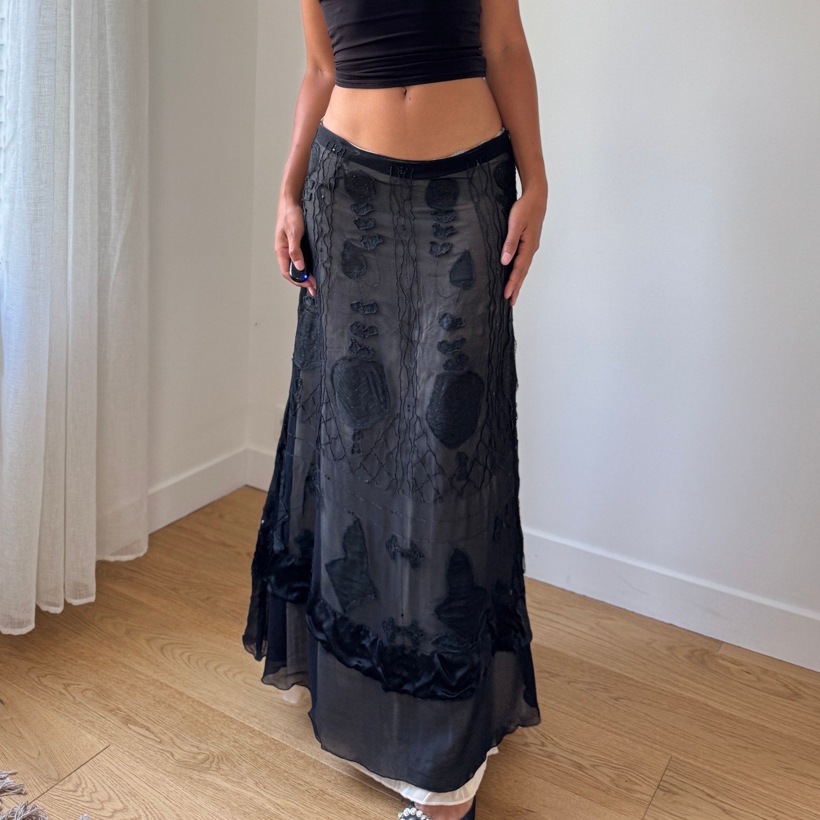 Vintage Italian Silk Mesh Maxi Skirt (S)
