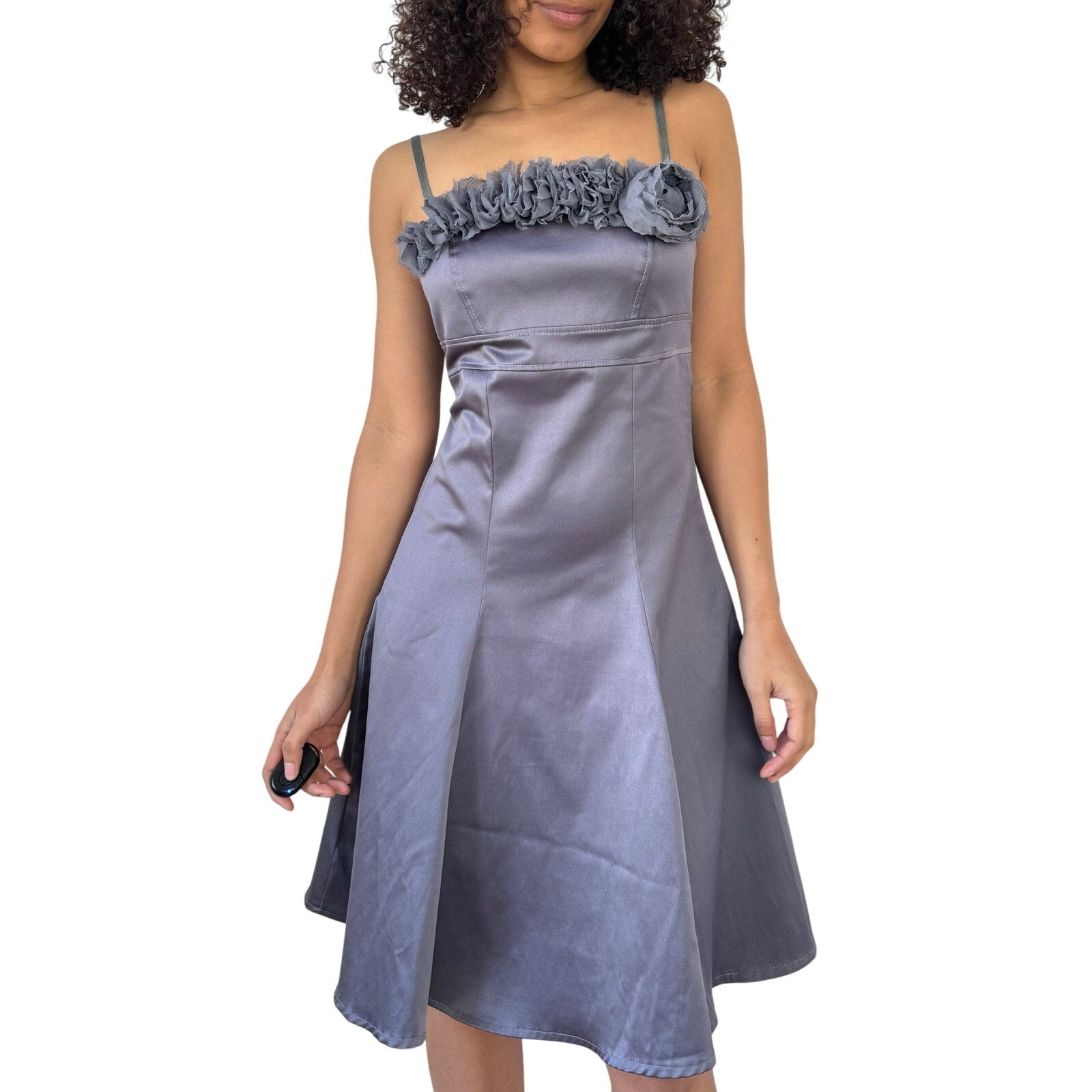 Vintage 90s Grey Satin Midi Dress (XS/S)