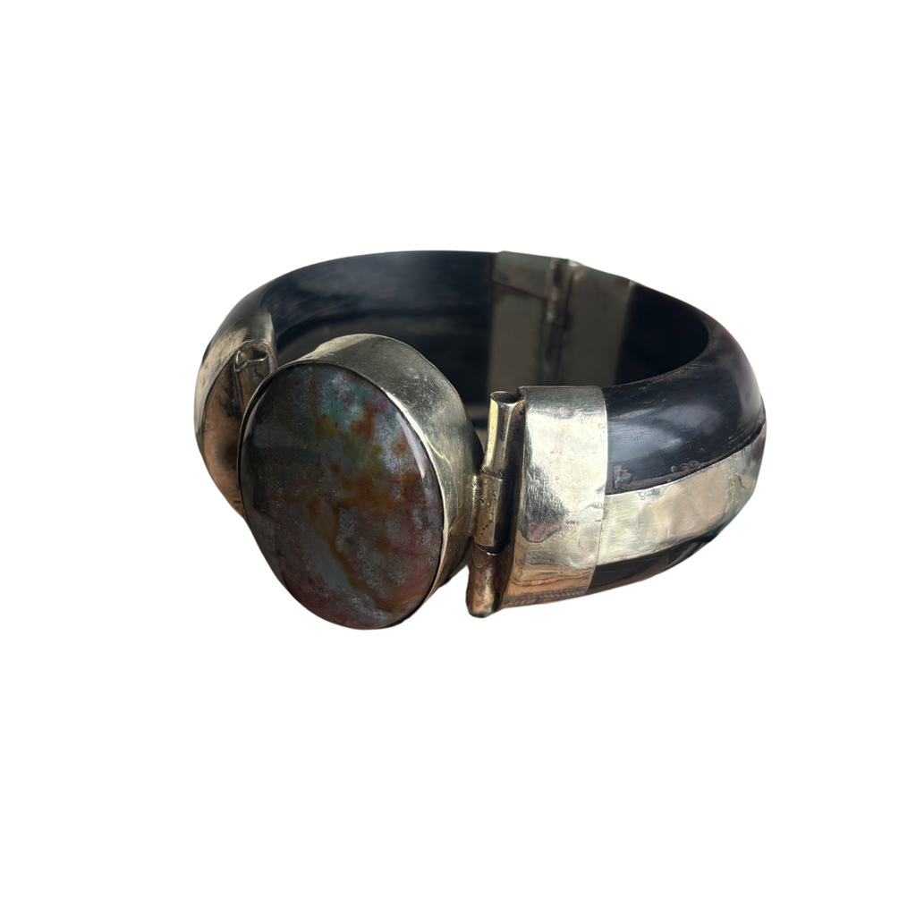 70s Handmade Bone & Stone Bangle