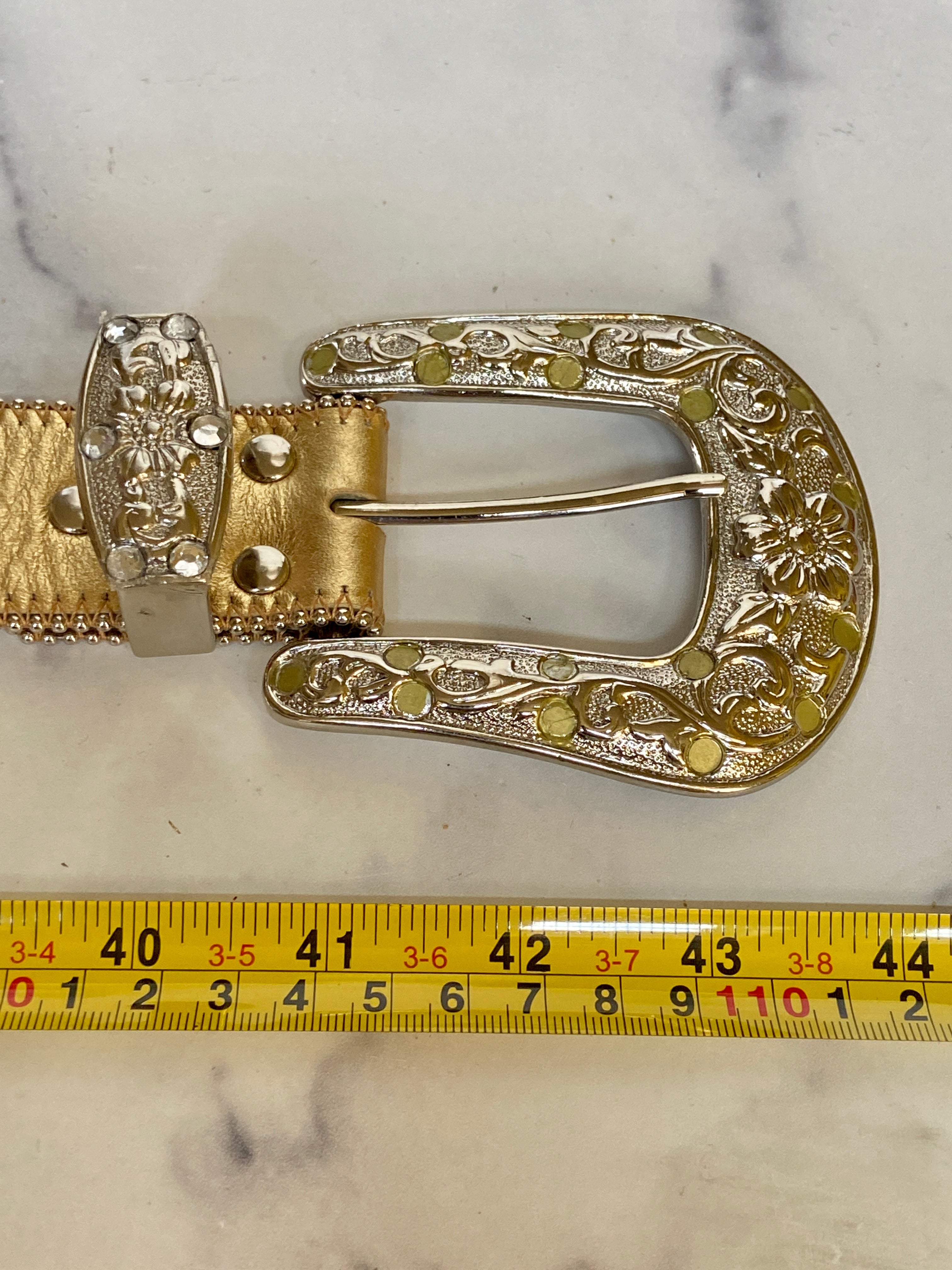 Western gold leather belt