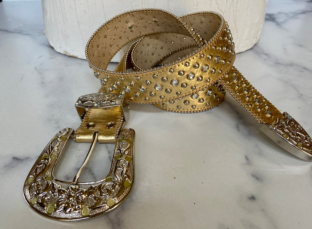 Western gold leather belt